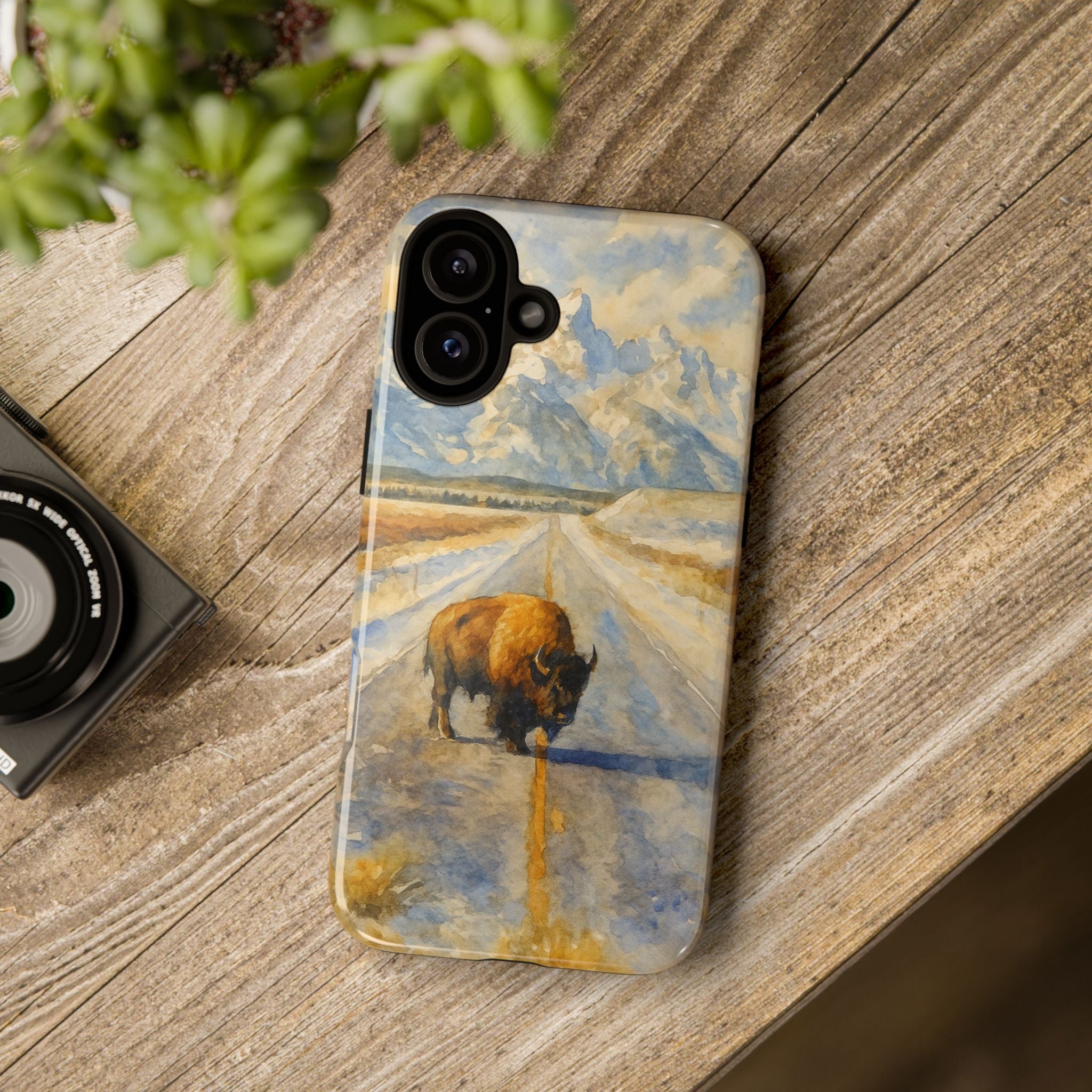 Grand Teton National Park Wild Bison Road Phone Case - Perfect Gift for Nature Lovers and Park Enthusiasts