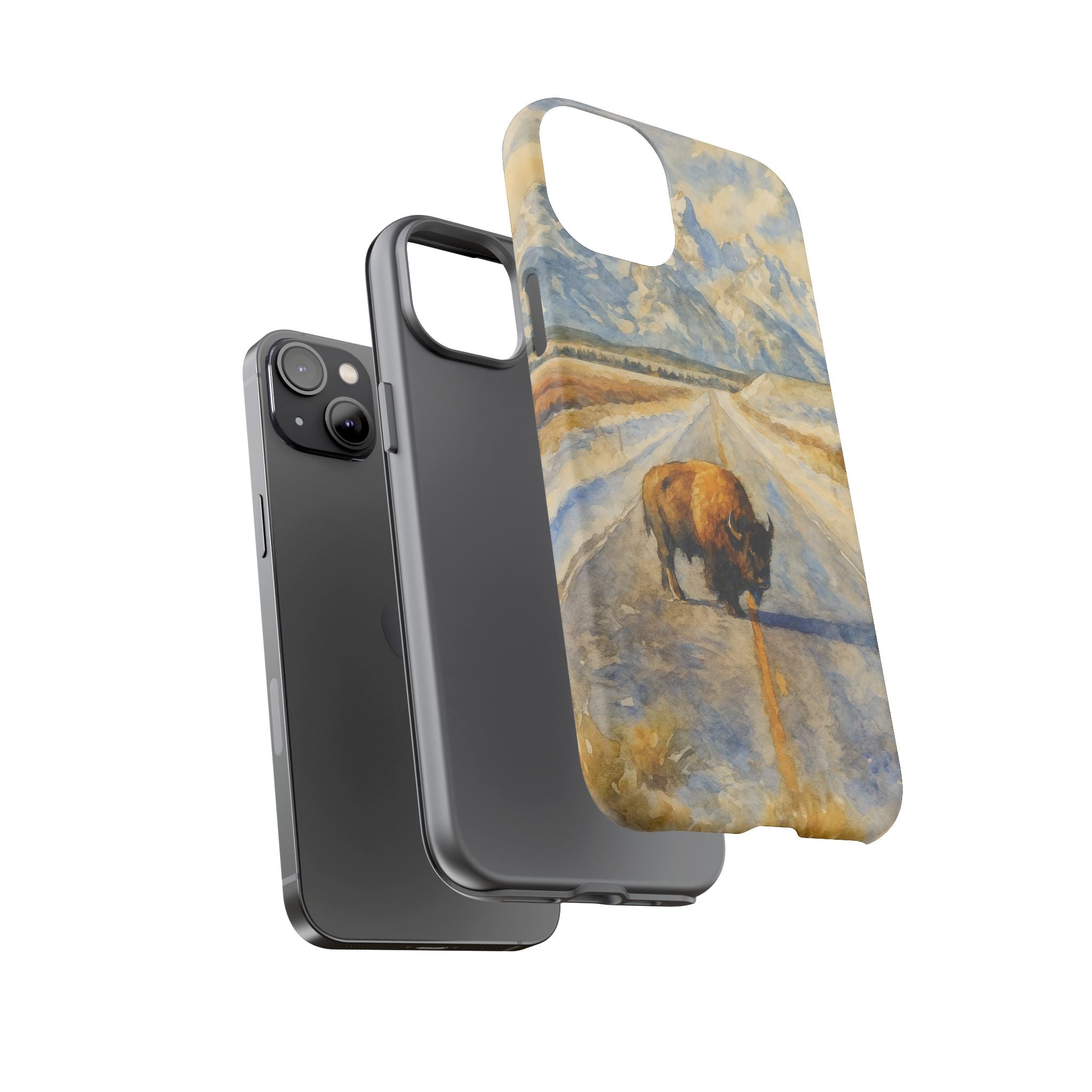 Grand Teton National Park Wild Bison Road Phone Case - Perfect Gift for Nature Lovers and Park Enthusiasts