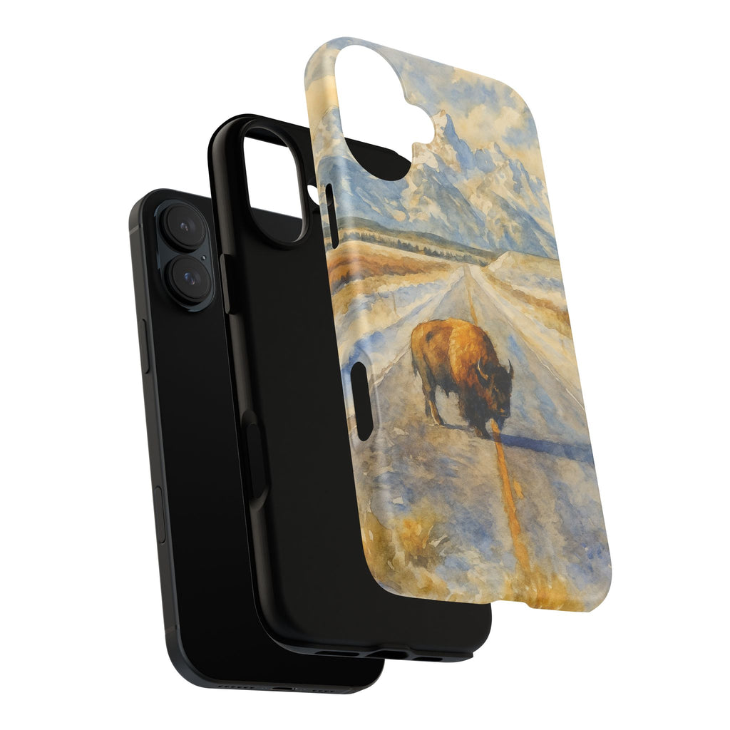 Grand Teton National Park Wild Bison Road Phone Case - Perfect Gift for Nature Lovers and Park Enthusiasts