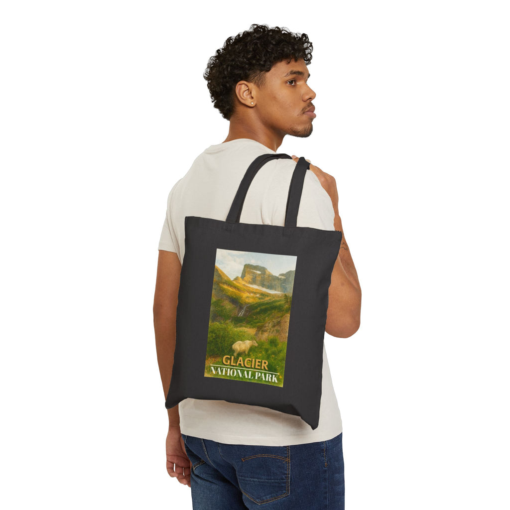Glacier National Park Mountain Goat with Title Tote Bag, Eco-Friendly Everyday Use, Travel Bag, Gift for Nature Lovers, Sustainable Shopper