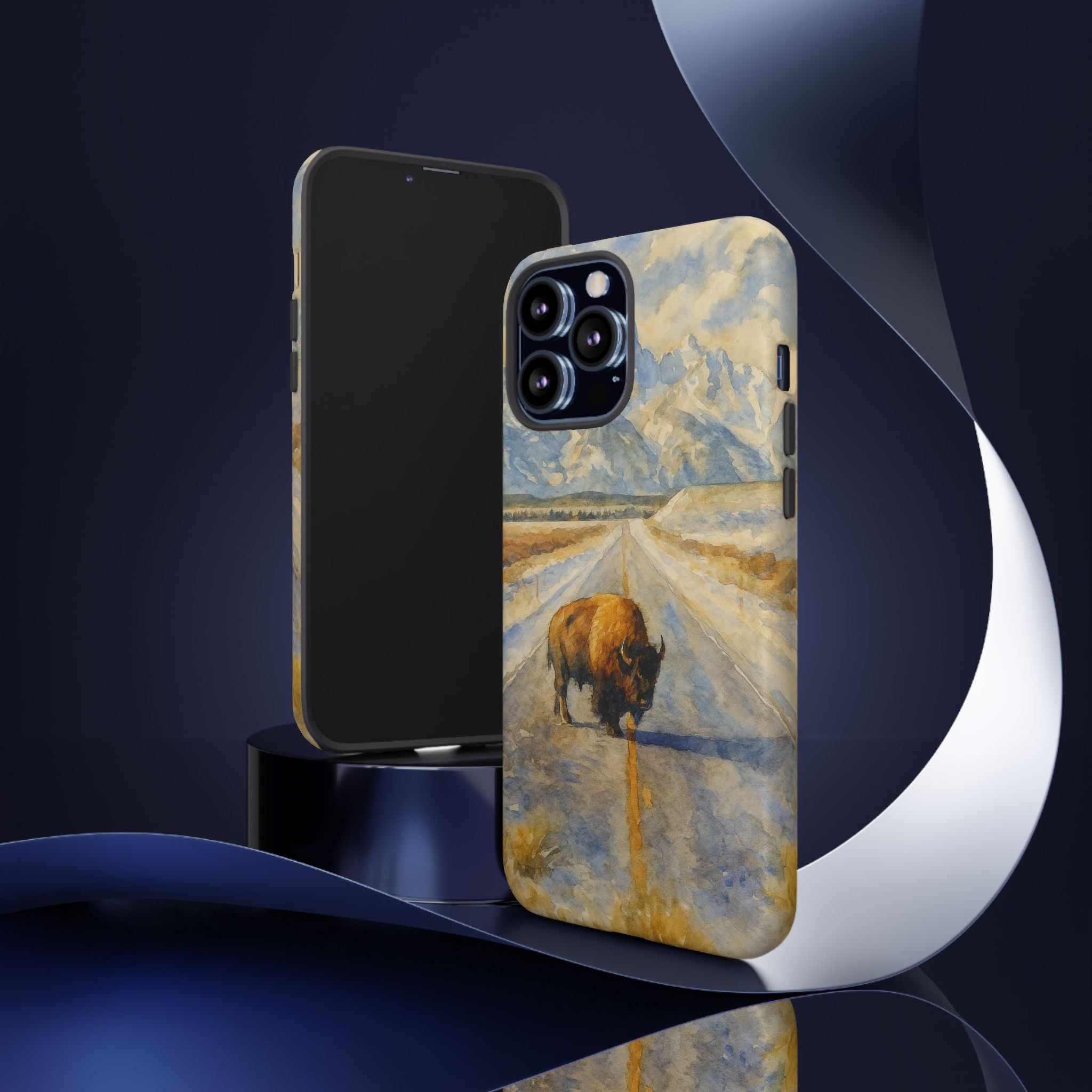 Grand Teton National Park Wild Bison Road Phone Case - Perfect Gift for Nature Lovers and Park Enthusiasts