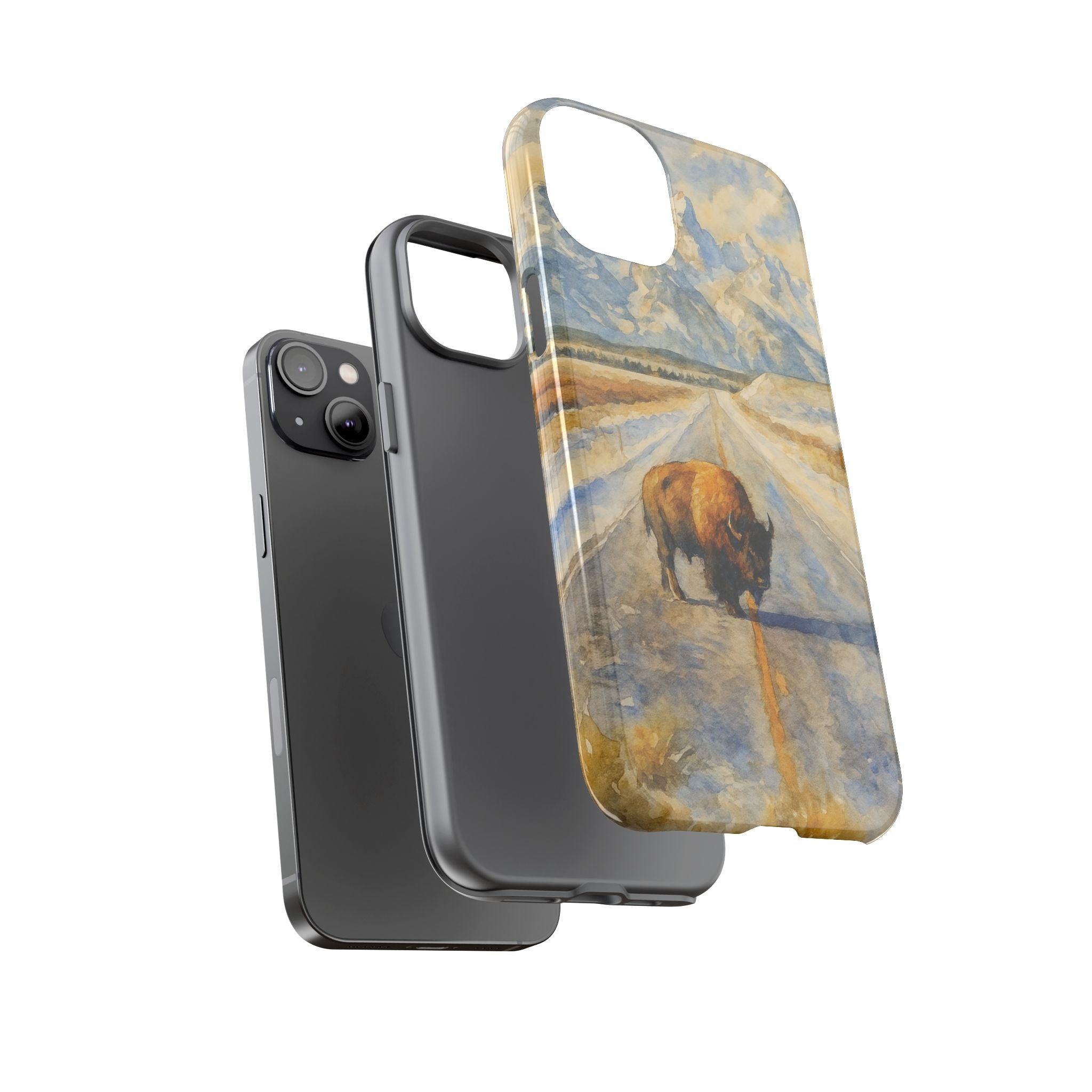 Grand Teton National Park Wild Bison Road Phone Case - Perfect Gift for Nature Lovers and Park Enthusiasts
