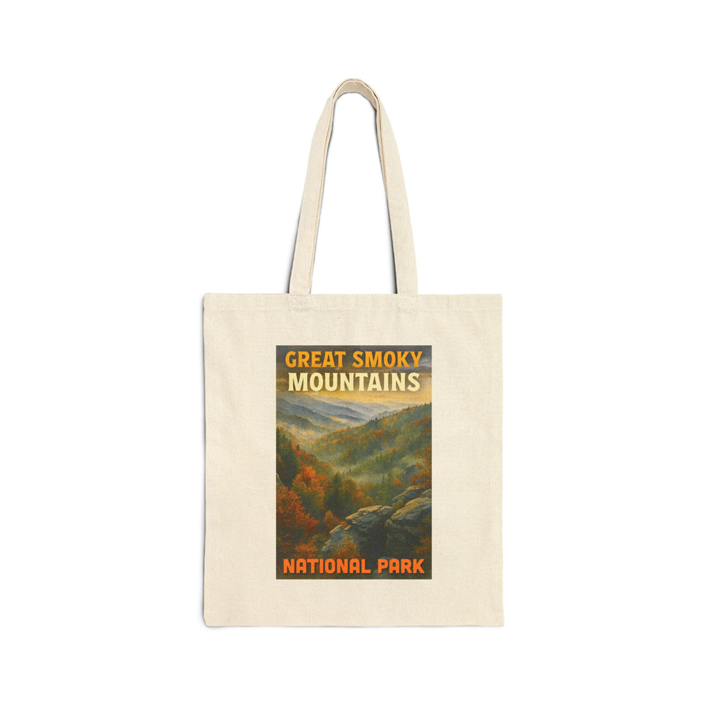 Great Smoky Mountains Fall Trees with Fall Lettering Tote Bag, Eco-Friendly Bag, National Park Gift, Hiking Tote, Travel Companion