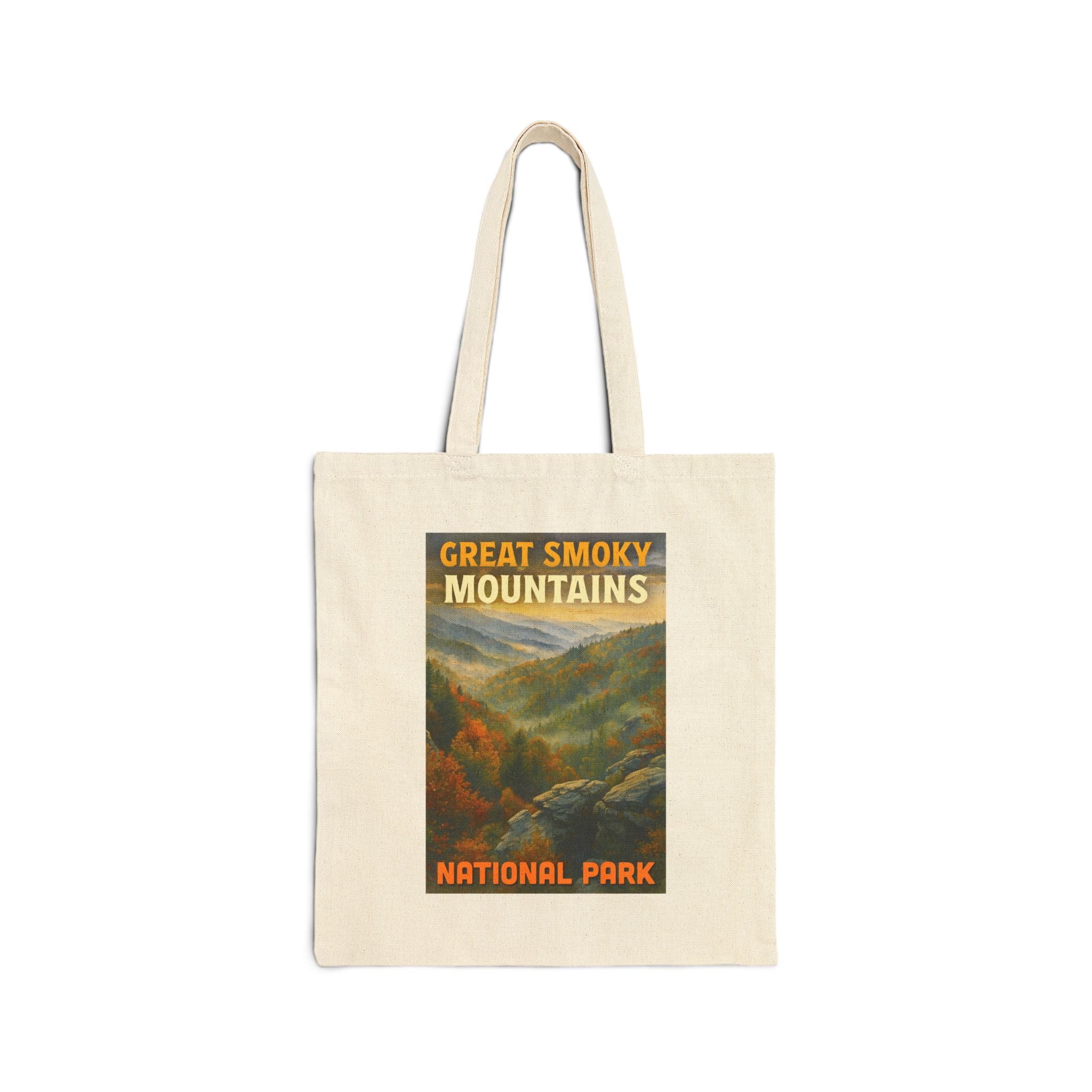 Great Smoky Mountains Fall Trees with Fall Lettering Tote Bag, Eco-Friendly Bag, National Park Gift, Hiking Tote, Travel Companion