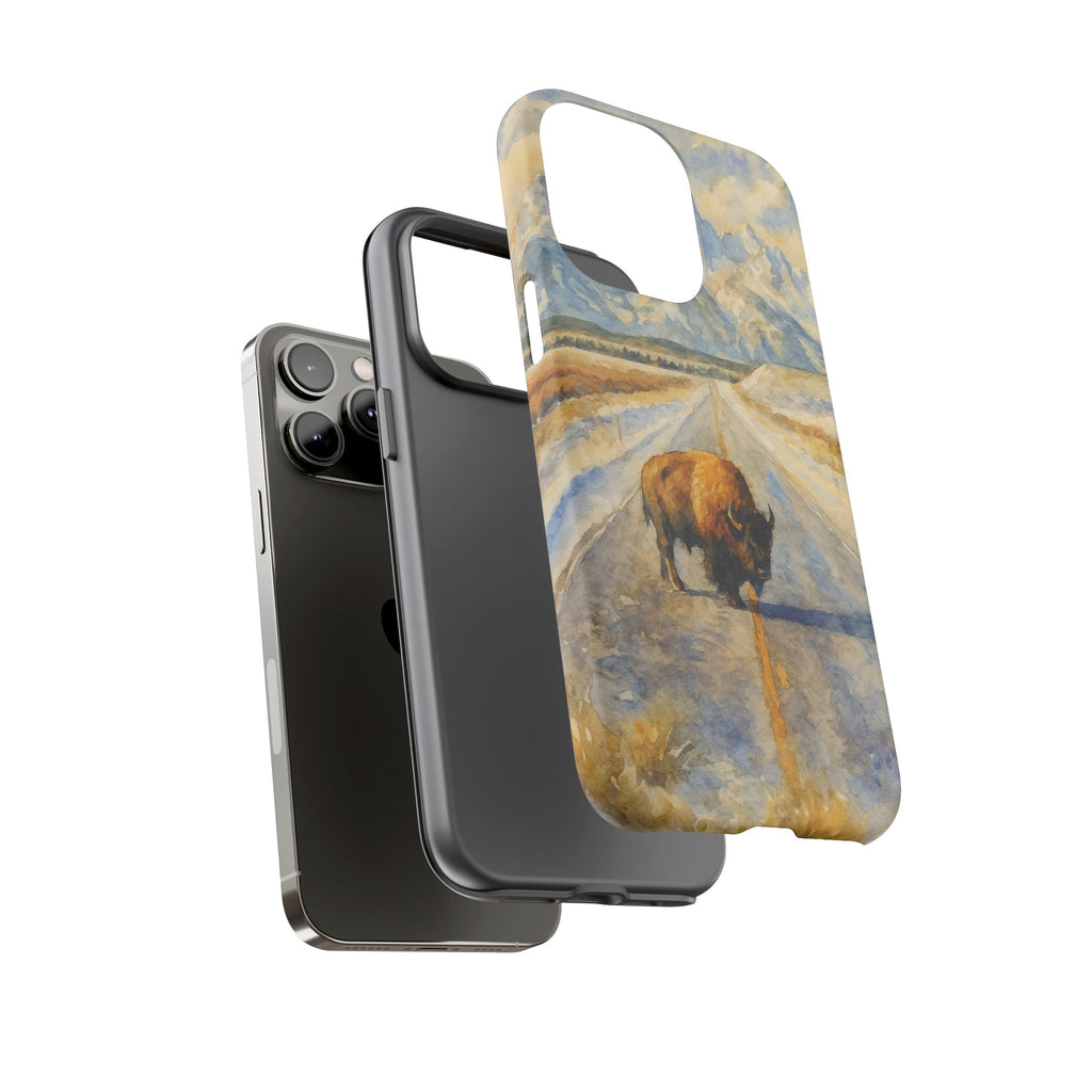 Grand Teton National Park Wild Bison Road Phone Case - Perfect Gift for Nature Lovers and Park Enthusiasts