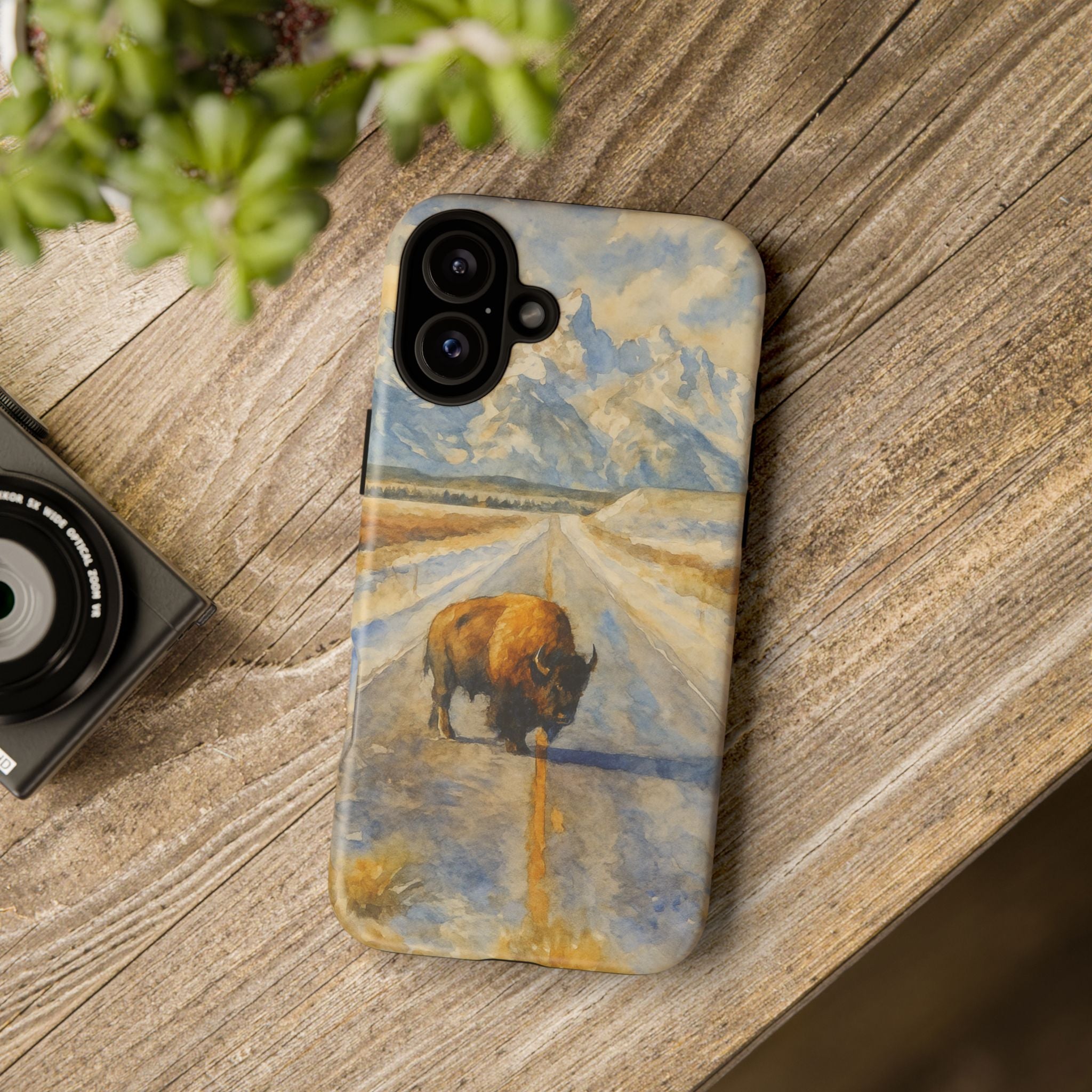 Grand Teton National Park Wild Bison Road Phone Case - Perfect Gift for Nature Lovers and Park Enthusiasts