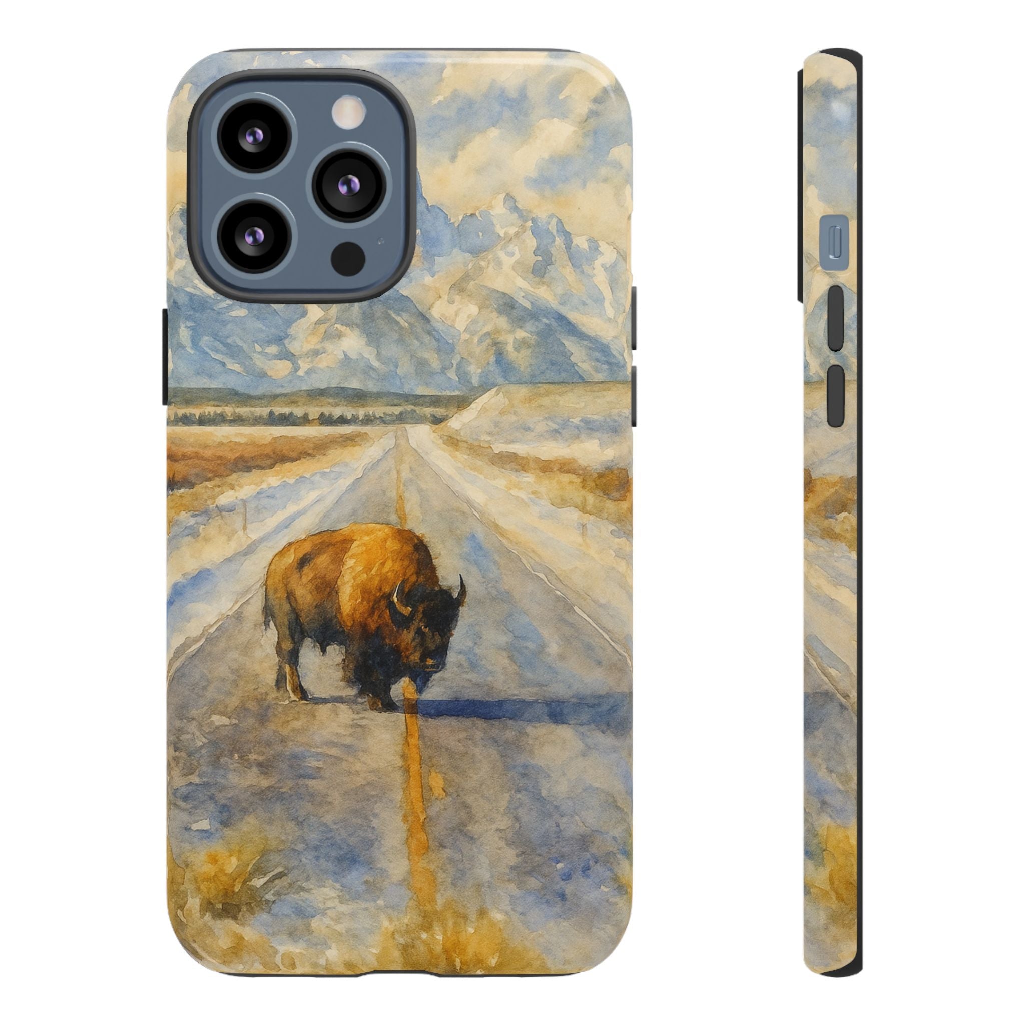 Grand Teton National Park Wild Bison Road Phone Case - Perfect Gift for Nature Lovers and Park Enthusiasts