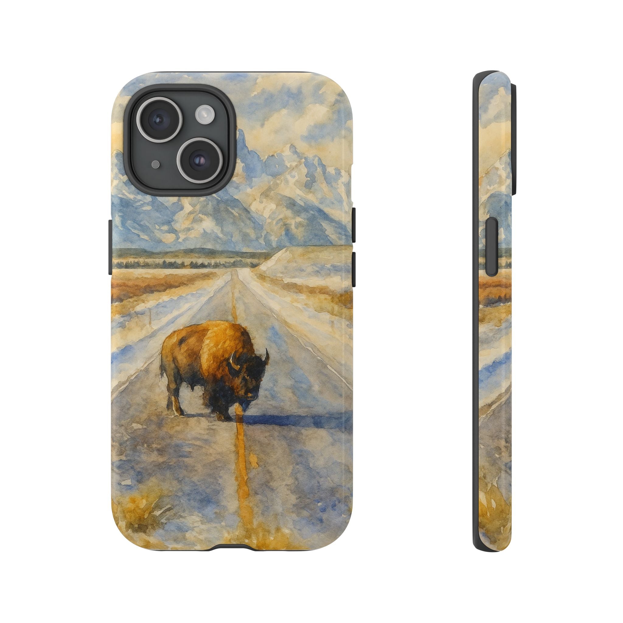 Grand Teton National Park Wild Bison Road Phone Case - Perfect Gift for Nature Lovers and Park Enthusiasts