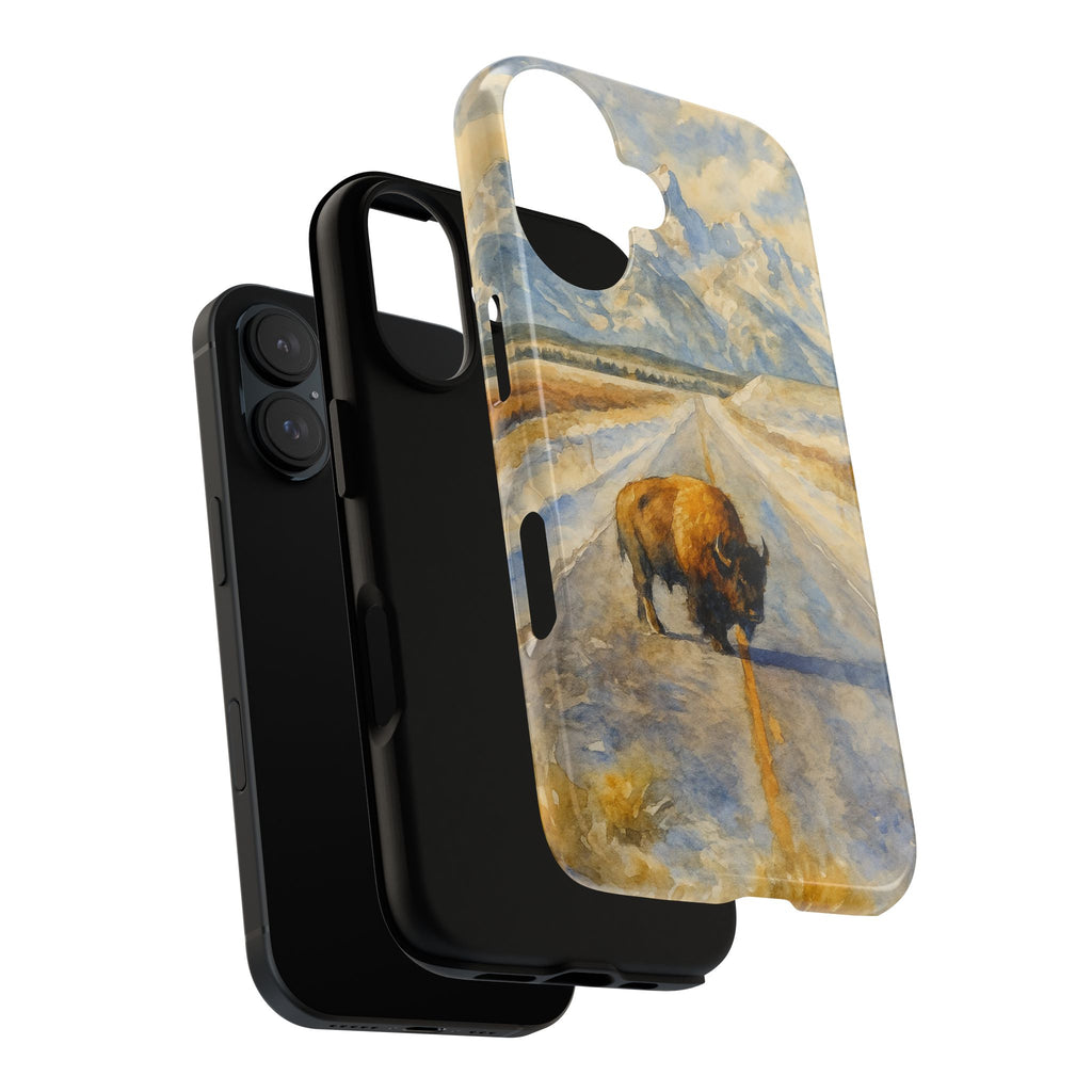 Grand Teton National Park Wild Bison Road Phone Case - Perfect Gift for Nature Lovers and Park Enthusiasts