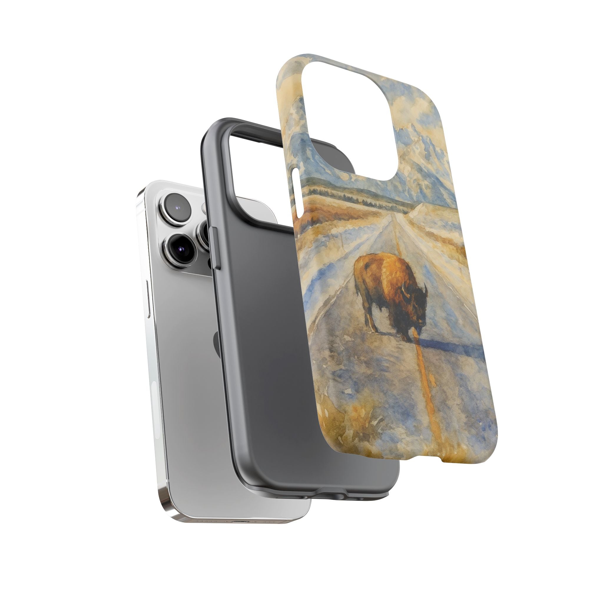 Grand Teton National Park Wild Bison Road Phone Case - Perfect Gift for Nature Lovers and Park Enthusiasts