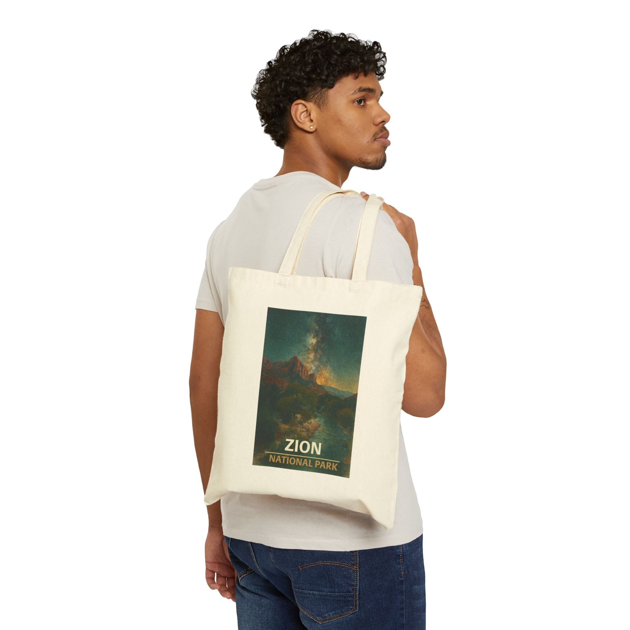 Zion National Park Galaxy with Title Tote Bag, Eco-Friendly Bag, Travel Tote, Gift for Nature Lovers, Hiking Accessory, Stylish Shopping Bag