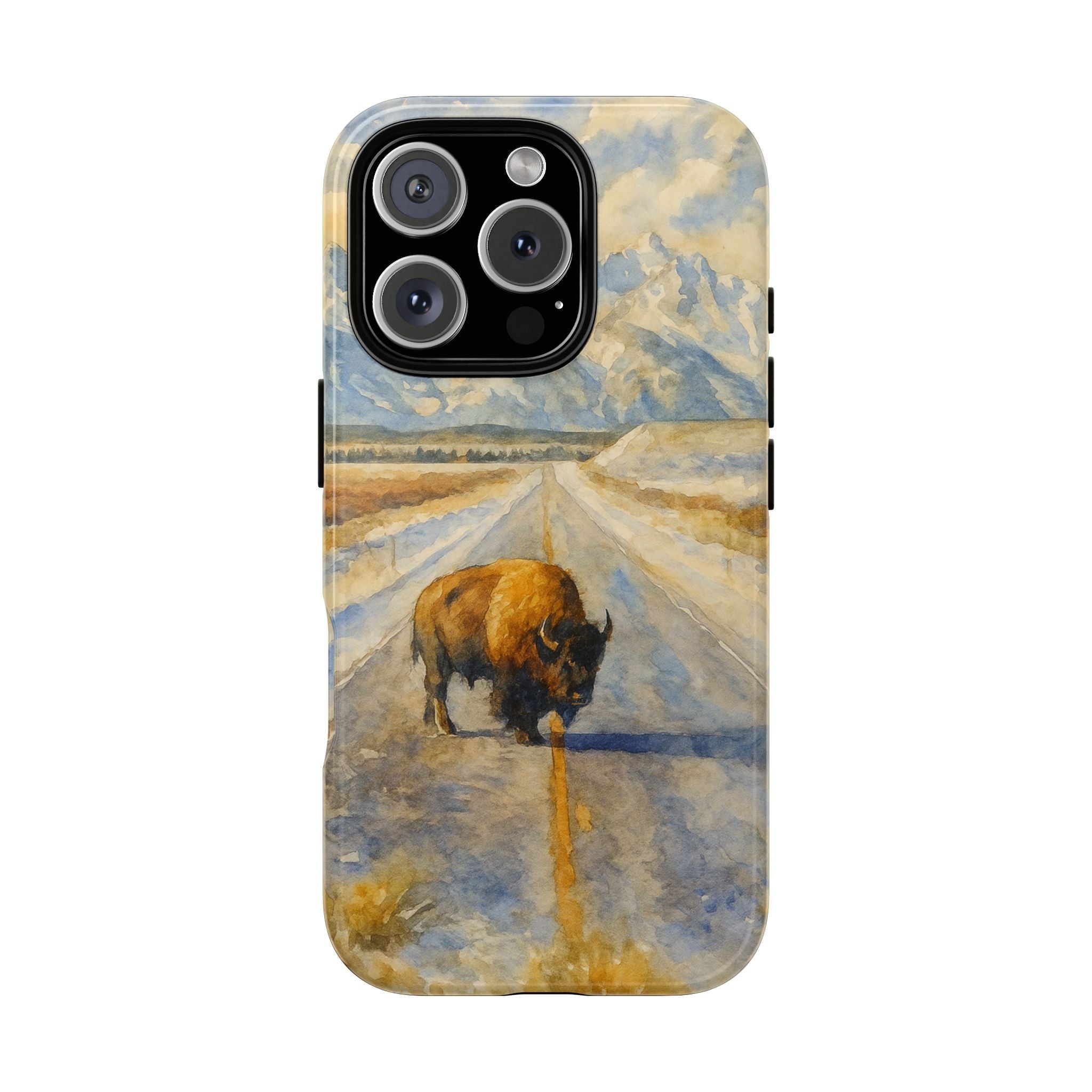 Grand Teton National Park Wild Bison Road Phone Case - Perfect Gift for Nature Lovers and Park Enthusiasts