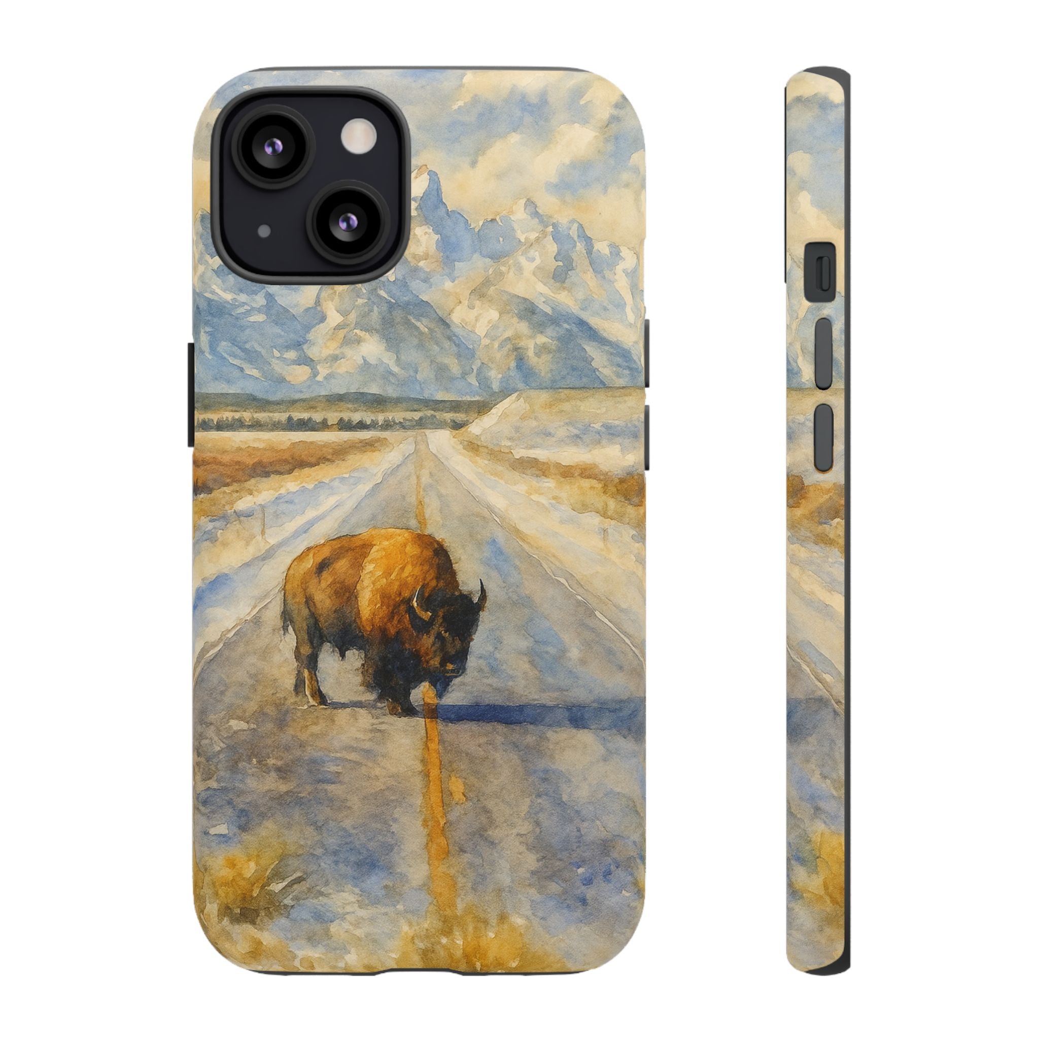 Grand Teton National Park Wild Bison Road Phone Case - Perfect Gift for Nature Lovers and Park Enthusiasts