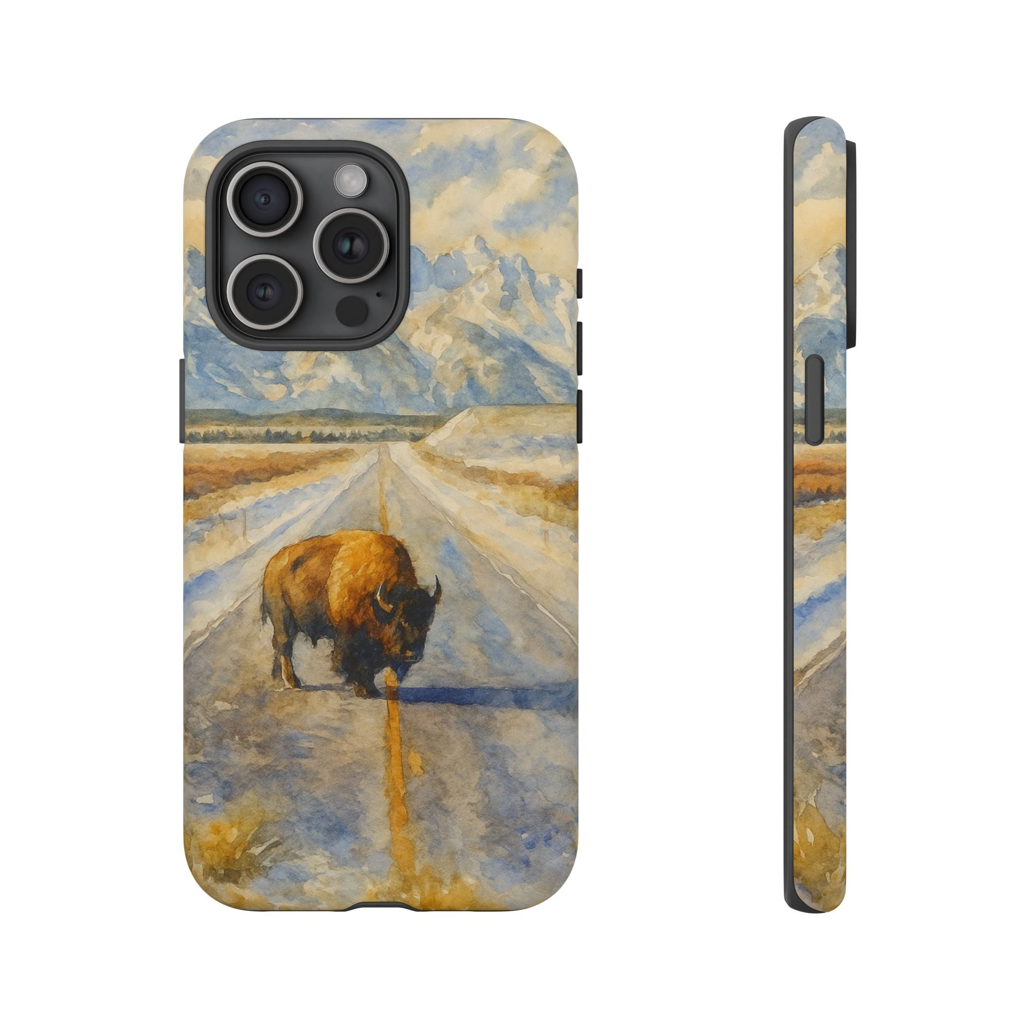 Grand Teton National Park Wild Bison Road Phone Case - Perfect Gift for Nature Lovers and Park Enthusiasts