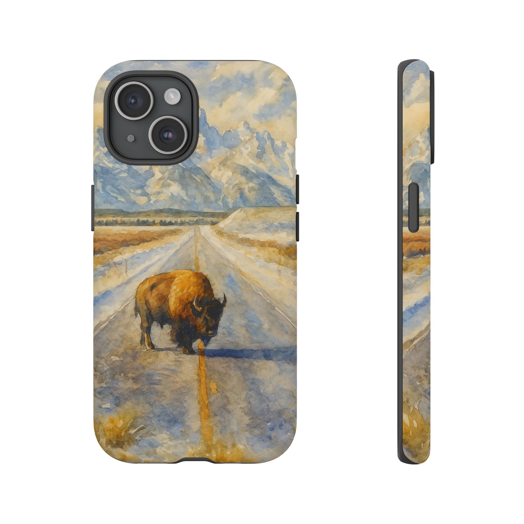 Grand Teton National Park Wild Bison Road Phone Case - Perfect Gift for Nature Lovers and Park Enthusiasts