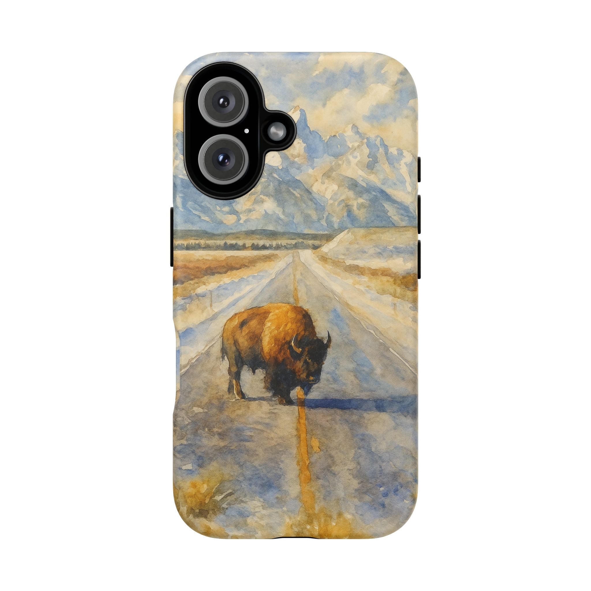 Grand Teton National Park Wild Bison Road Phone Case - Perfect Gift for Nature Lovers and Park Enthusiasts