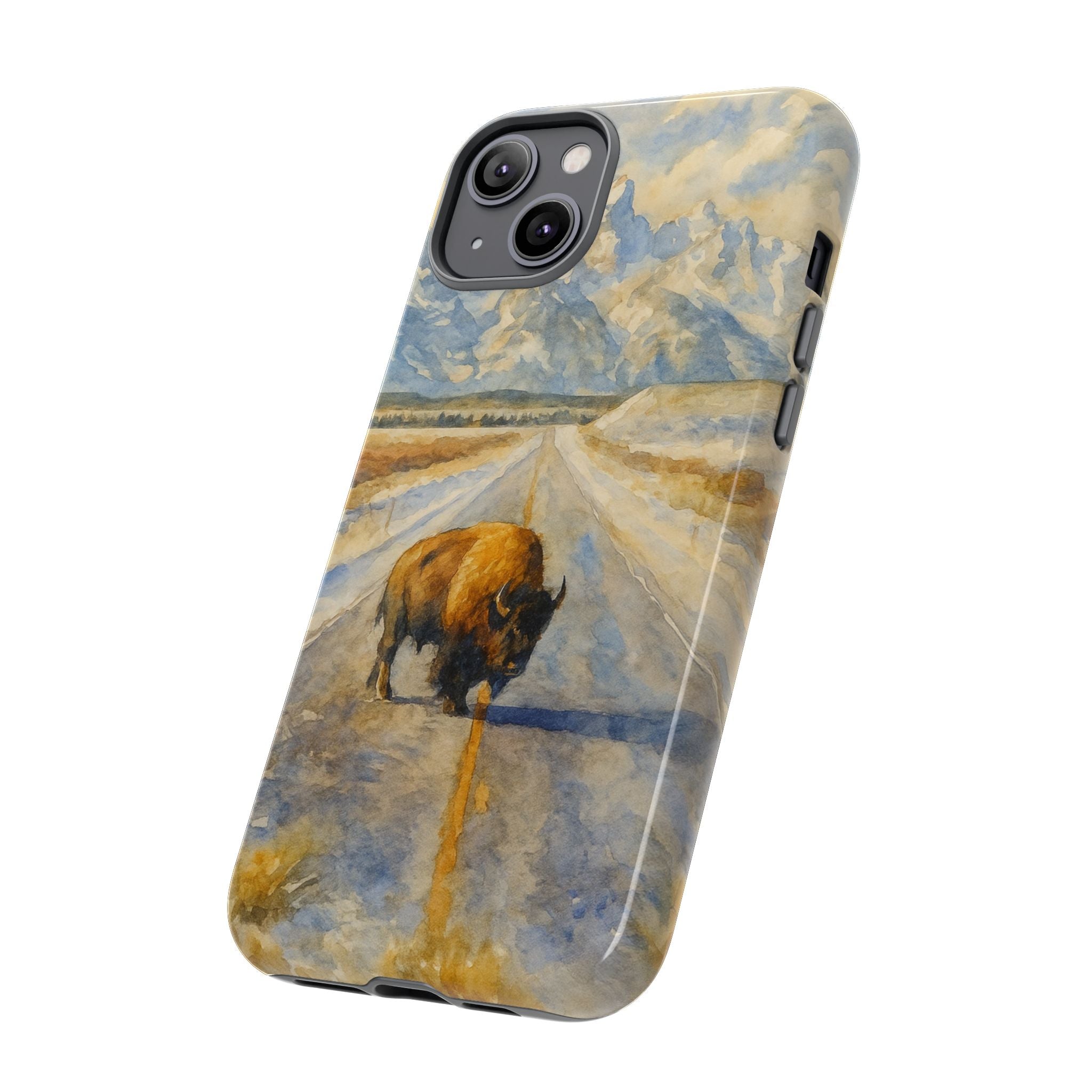 Grand Teton National Park Wild Bison Road Phone Case - Perfect Gift for Nature Lovers and Park Enthusiasts