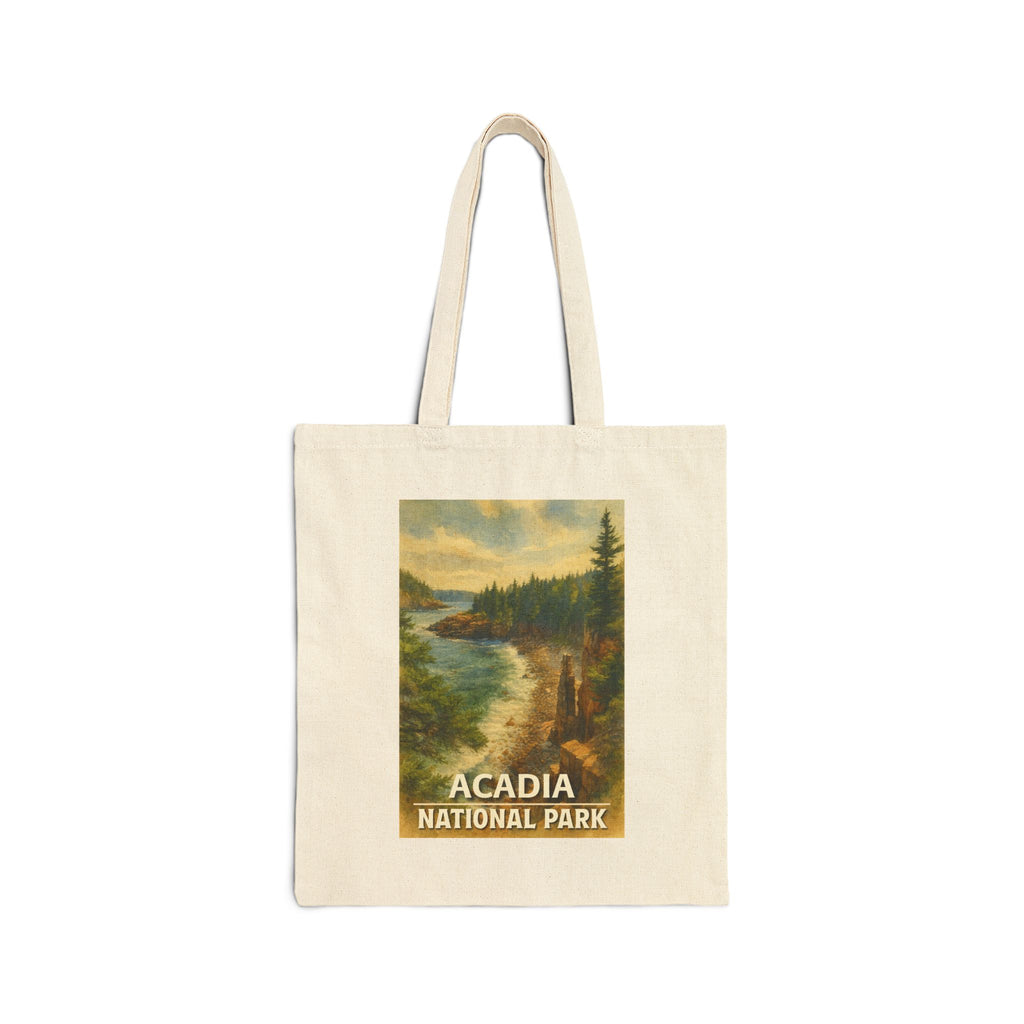 Acadia National Park Beach with Title Tote Bag, Eco-Friendly Shopper Tote, Travel Bag, Beach Bag, Gift for Nature Lovers