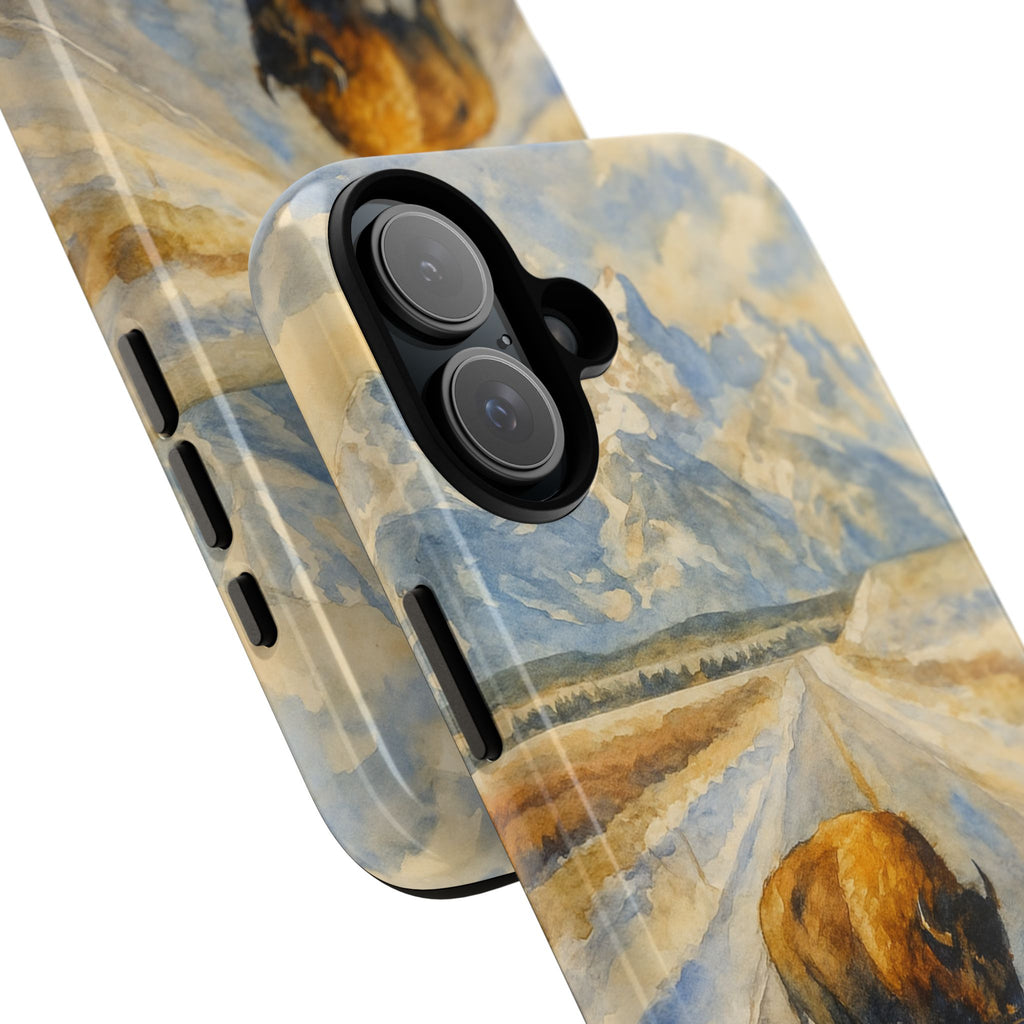 Grand Teton National Park Wild Bison Road Phone Case - Perfect Gift for Nature Lovers and Park Enthusiasts