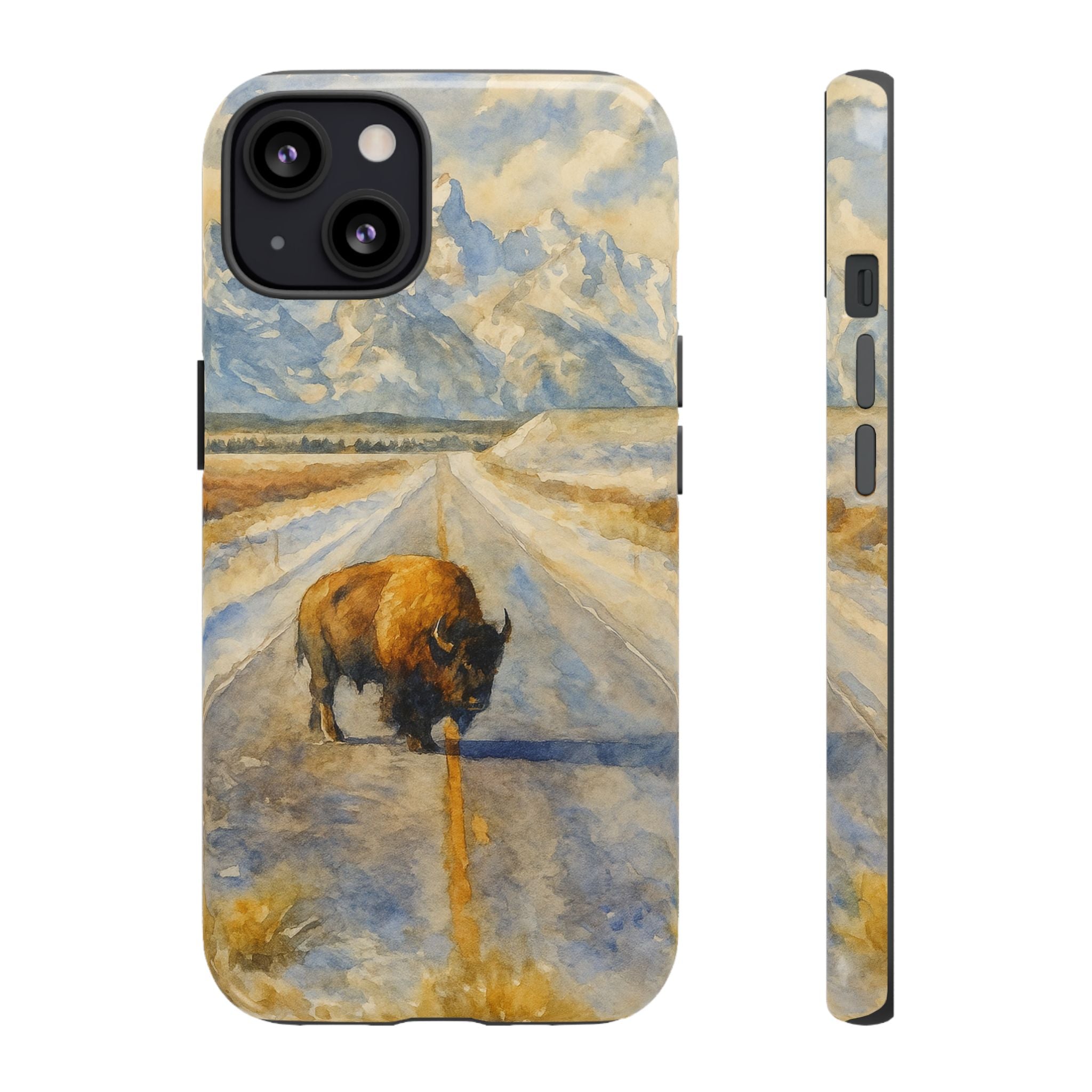 Grand Teton National Park Wild Bison Road Phone Case - Perfect Gift for Nature Lovers and Park Enthusiasts