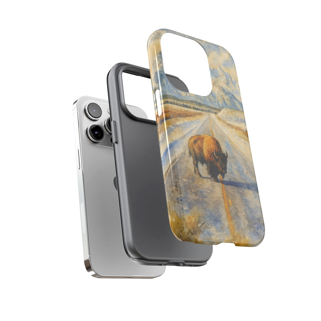 Grand Teton National Park Wild Bison Road Phone Case - Perfect Gift for Nature Lovers and Park Enthusiasts