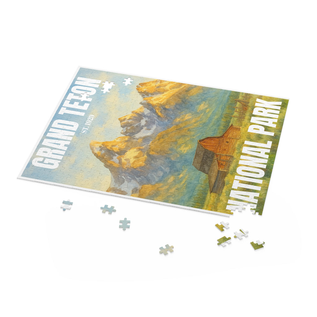 Grand Teton National Park 500-Piece Puzzle Watercolor Painting TA Moulton Barn