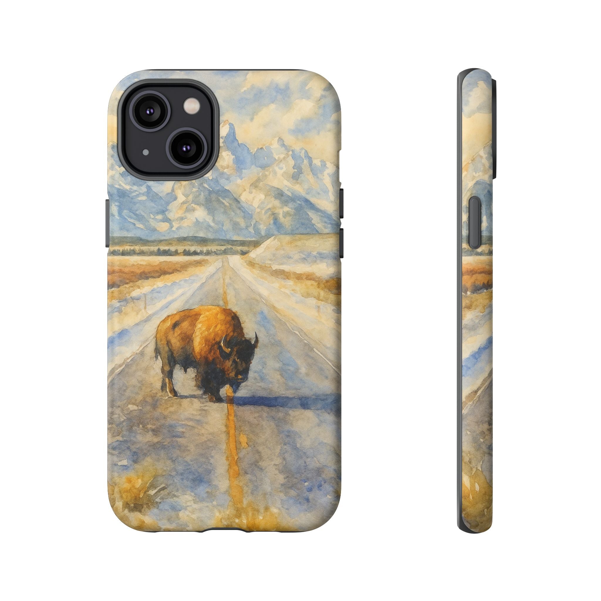 Grand Teton National Park Wild Bison Road Phone Case - Perfect Gift for Nature Lovers and Park Enthusiasts