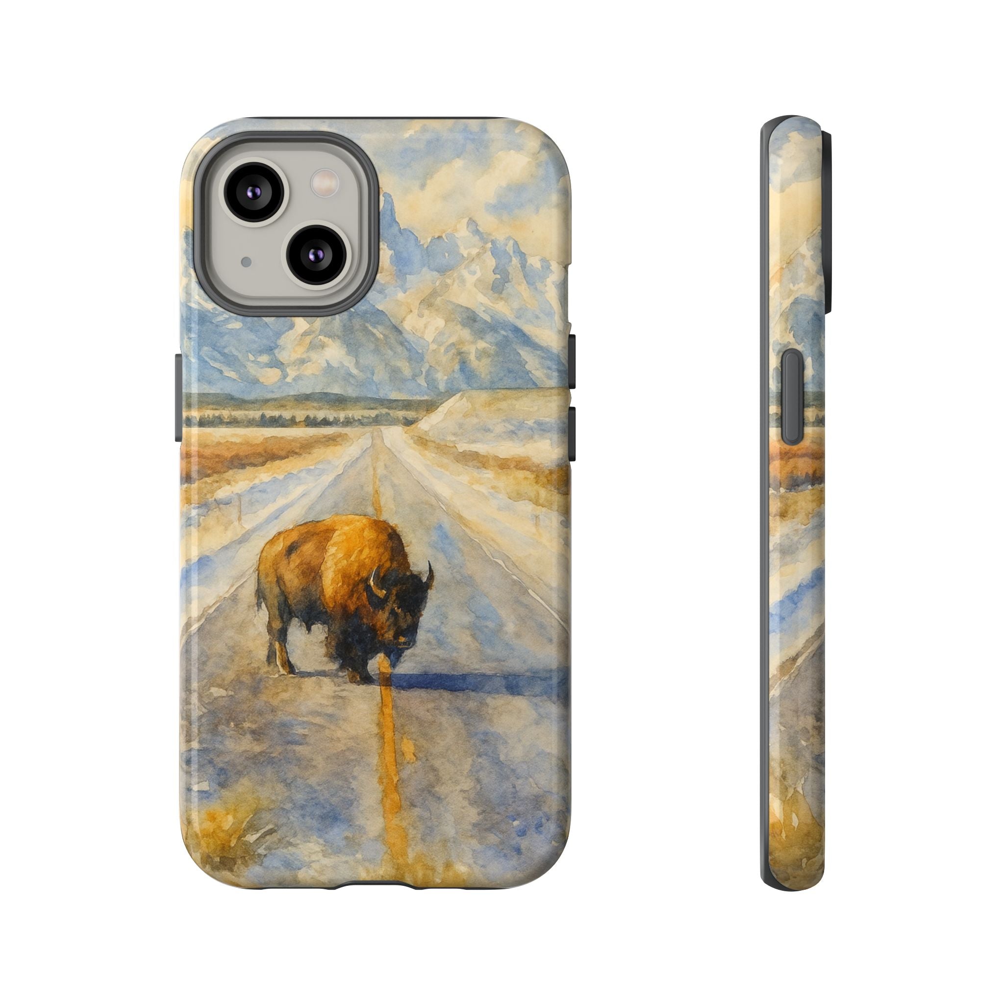 Grand Teton National Park Wild Bison Road Phone Case - Perfect Gift for Nature Lovers and Park Enthusiasts