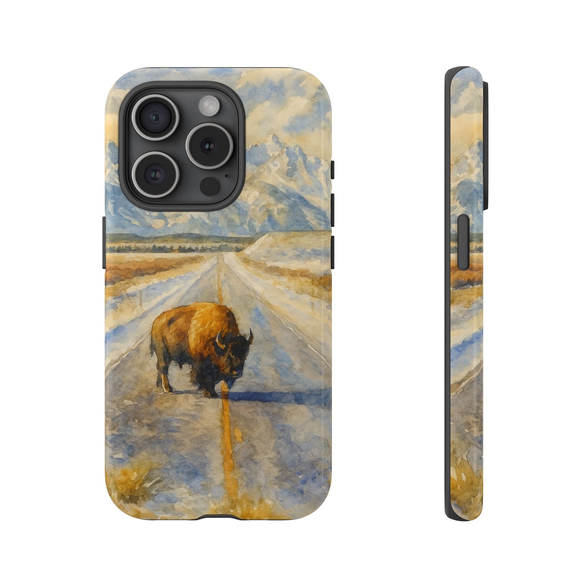 Grand Teton National Park Wild Bison Road Phone Case - Perfect Gift for Nature Lovers and Park Enthusiasts