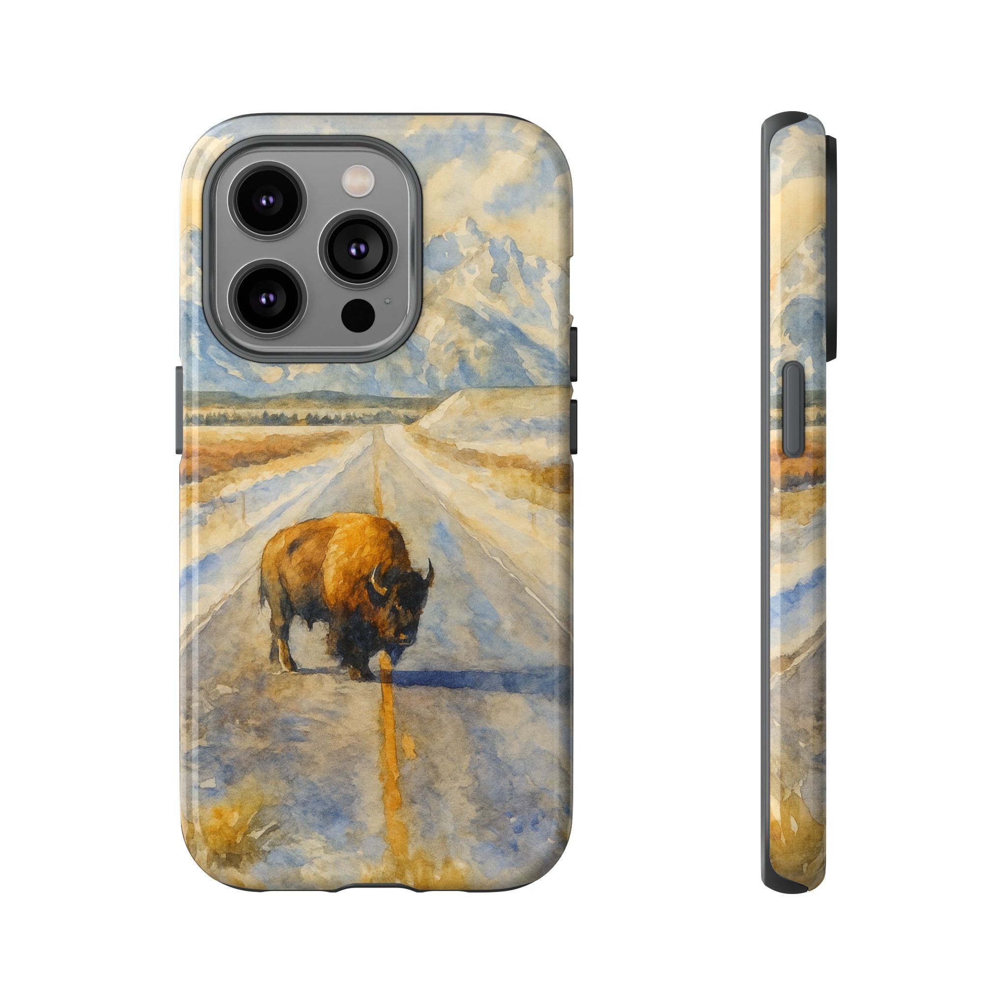 Grand Teton National Park Wild Bison Road Phone Case - Perfect Gift for Nature Lovers and Park Enthusiasts