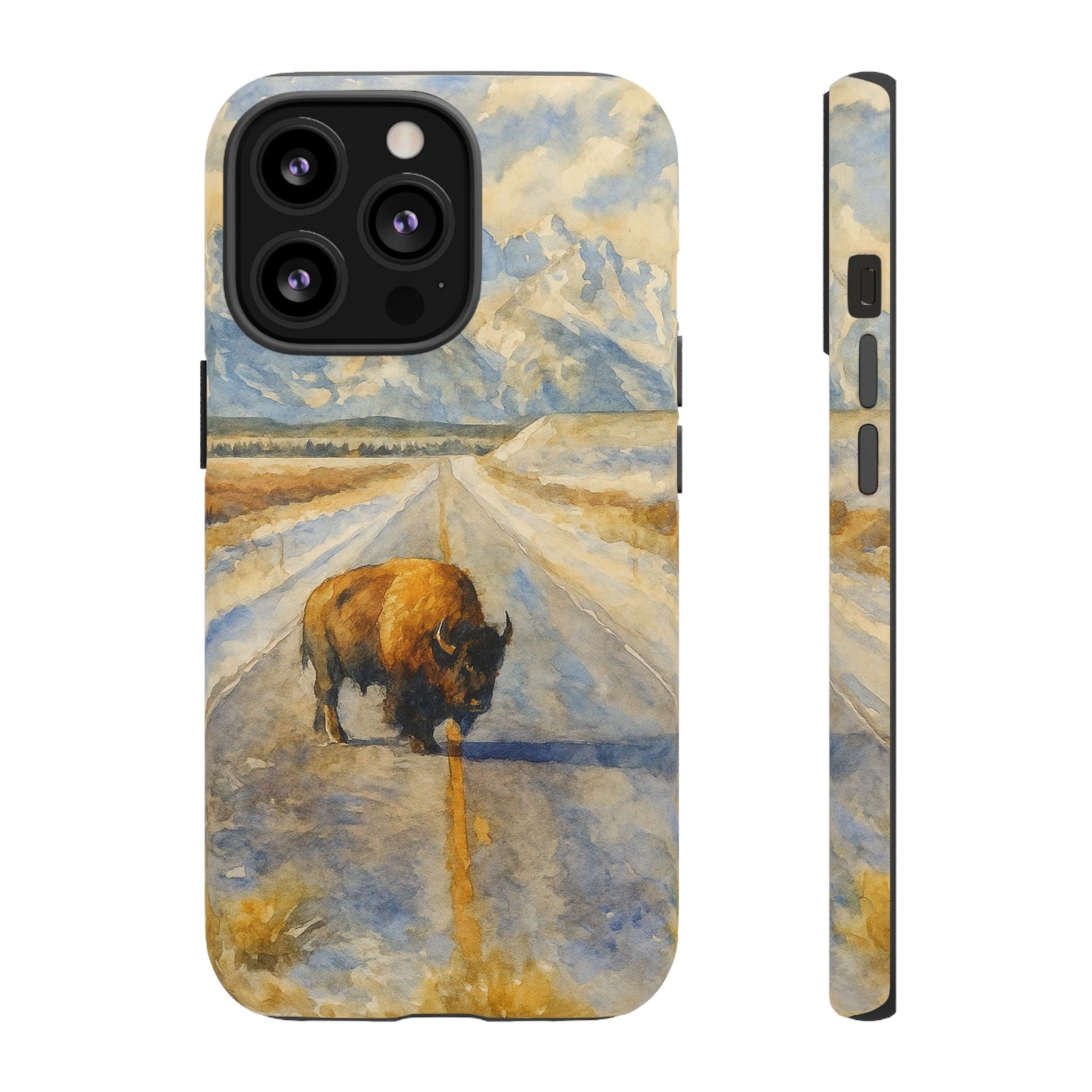Grand Teton National Park Wild Bison Road Phone Case - Perfect Gift for Nature Lovers and Park Enthusiasts