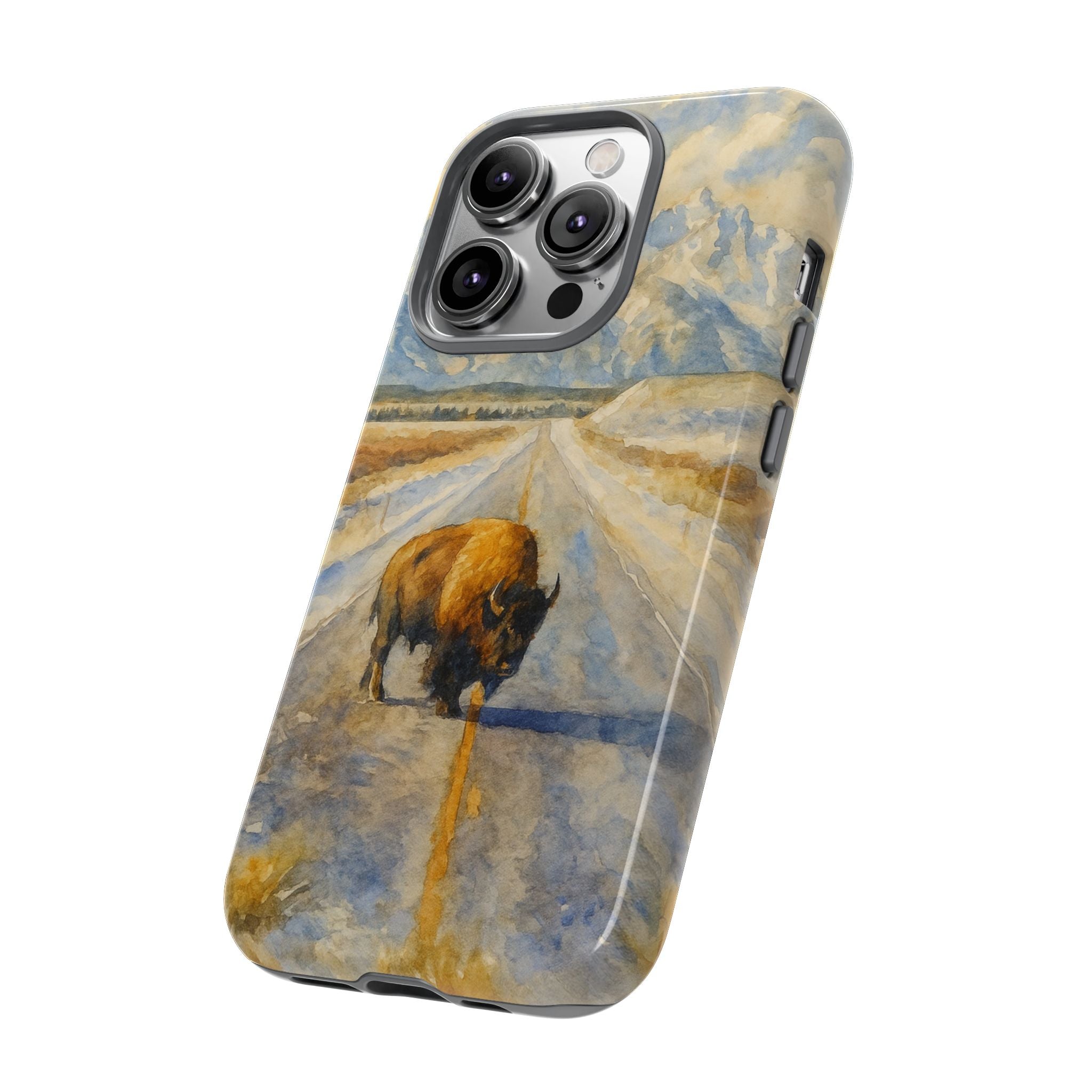 Grand Teton National Park Wild Bison Road Phone Case - Perfect Gift for Nature Lovers and Park Enthusiasts