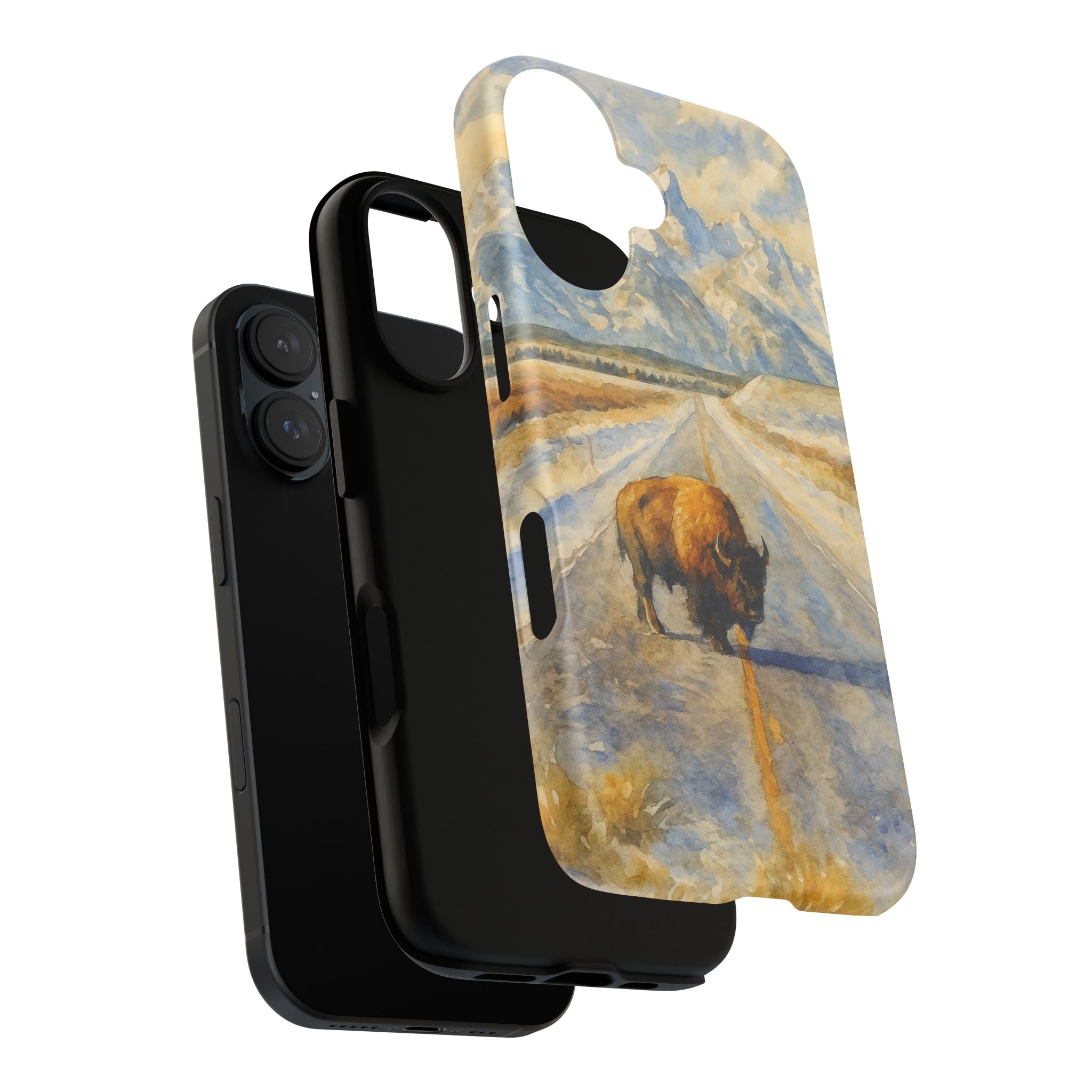 Grand Teton National Park Wild Bison Road Phone Case - Perfect Gift for Nature Lovers and Park Enthusiasts