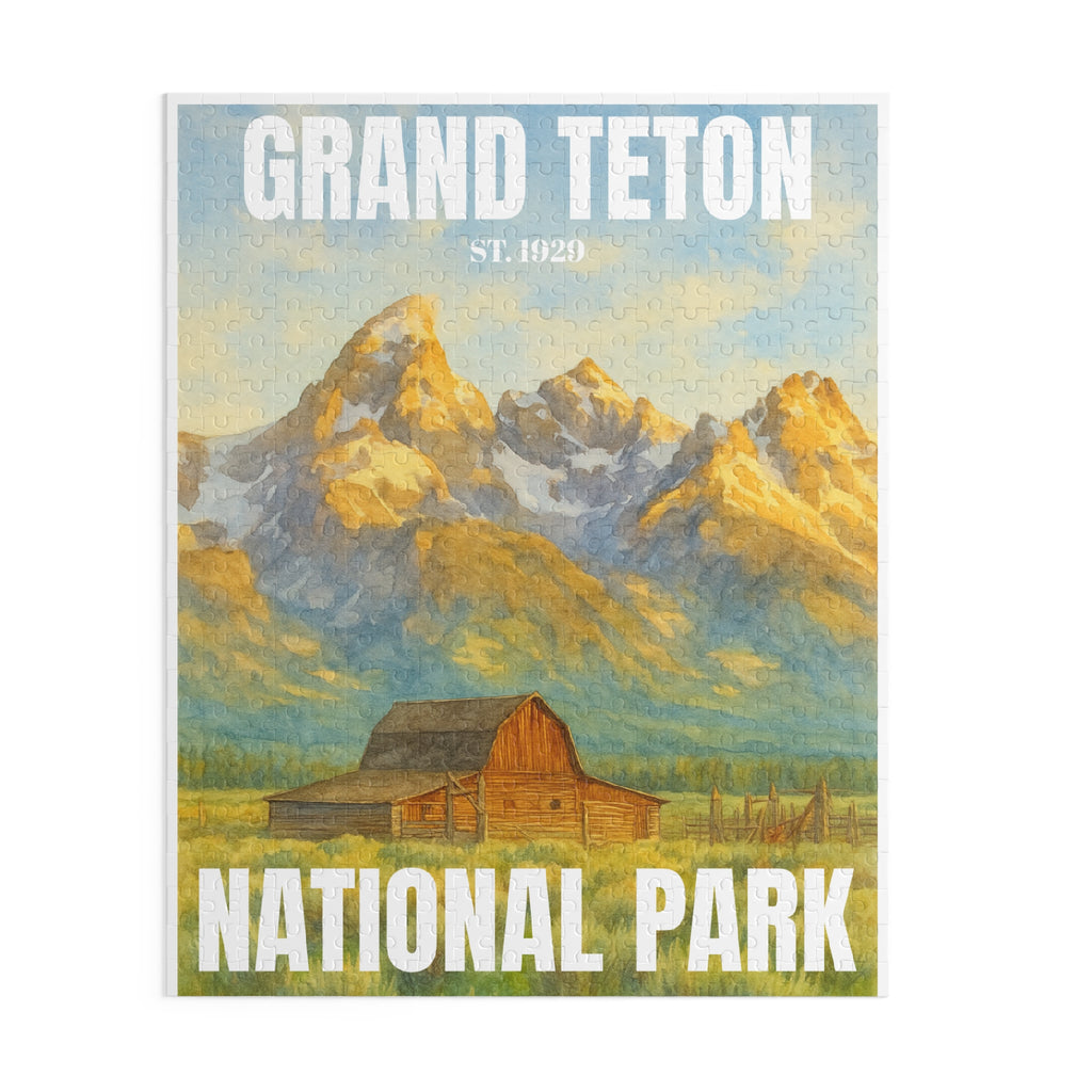 Grand Teton National Park 500-Piece Puzzle Watercolor Painting TA Moulton Barn