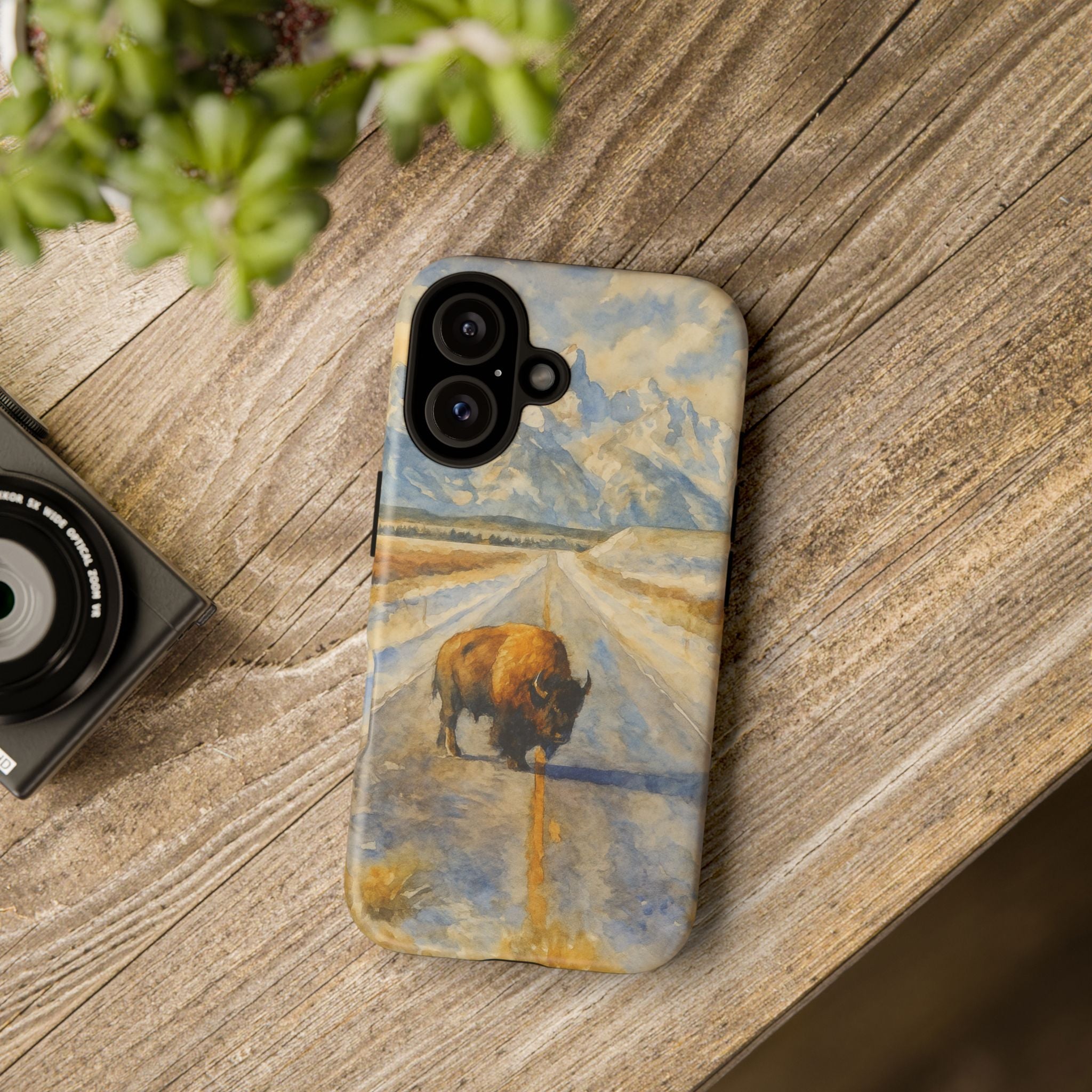 Grand Teton National Park Wild Bison Road Phone Case - Perfect Gift for Nature Lovers and Park Enthusiasts