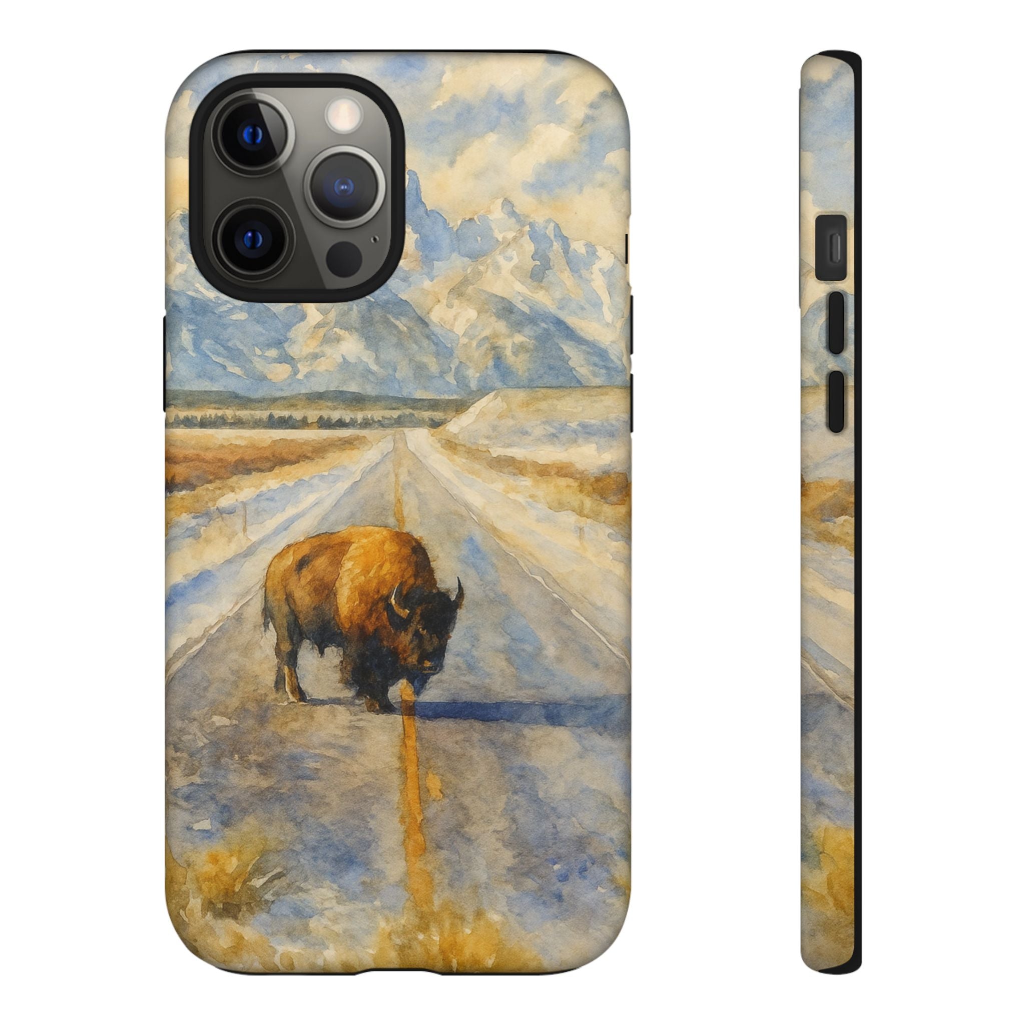Grand Teton National Park Wild Bison Road Phone Case - Perfect Gift for Nature Lovers and Park Enthusiasts