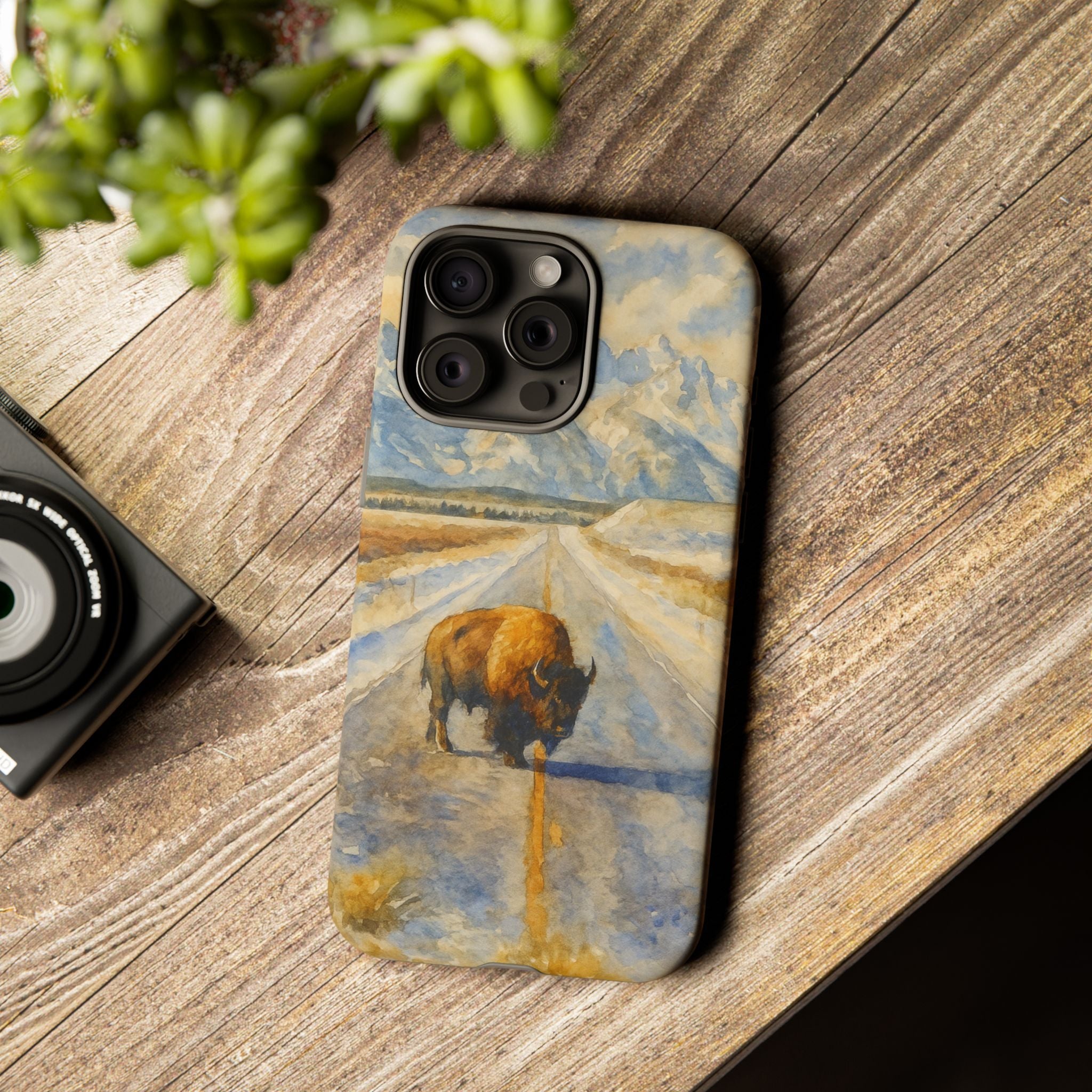Grand Teton National Park Wild Bison Road Phone Case - Perfect Gift for Nature Lovers and Park Enthusiasts