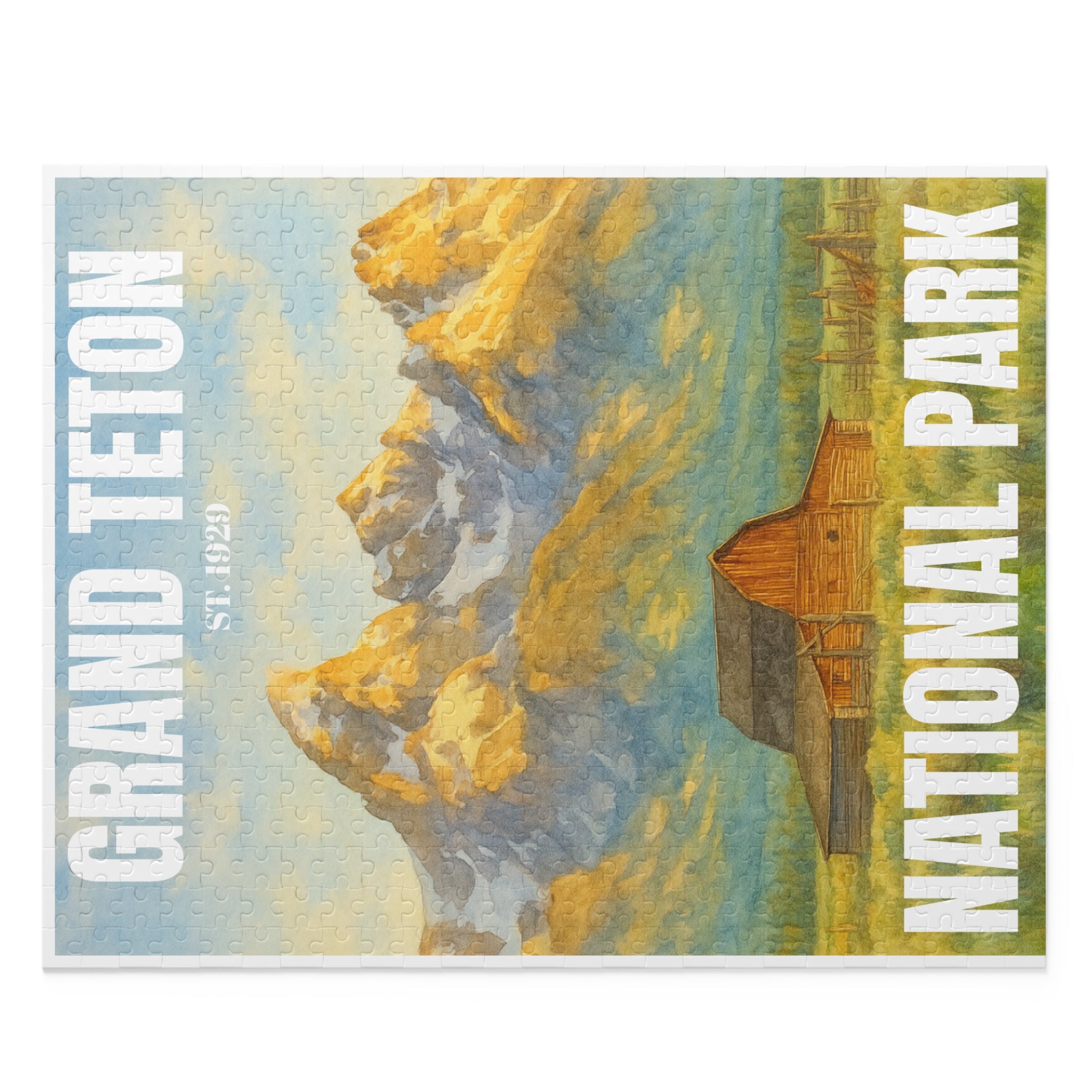 Grand Teton National Park 500-Piece Puzzle Watercolor Painting TA Moulton Barn