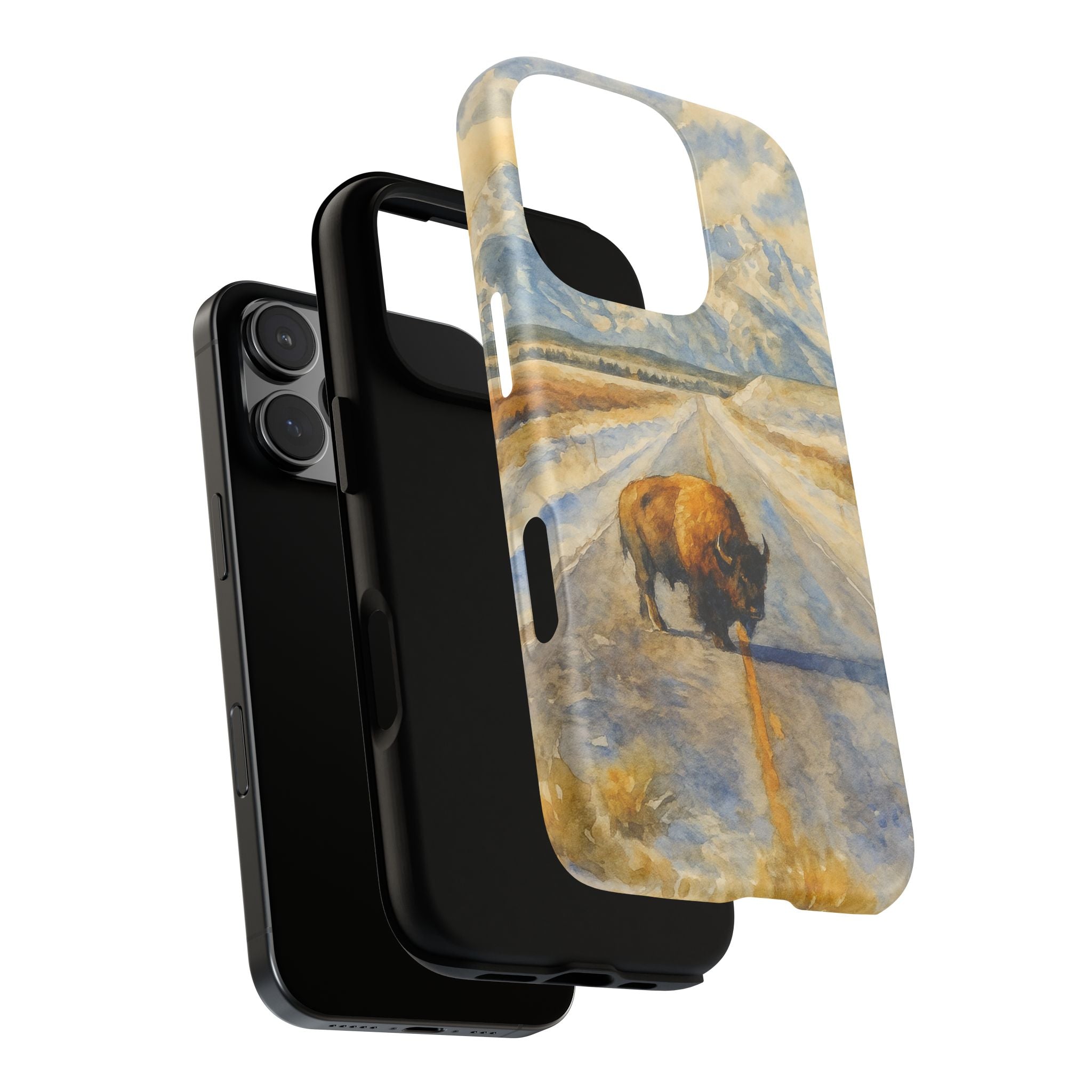 Grand Teton National Park Wild Bison Road Phone Case - Perfect Gift for Nature Lovers and Park Enthusiasts
