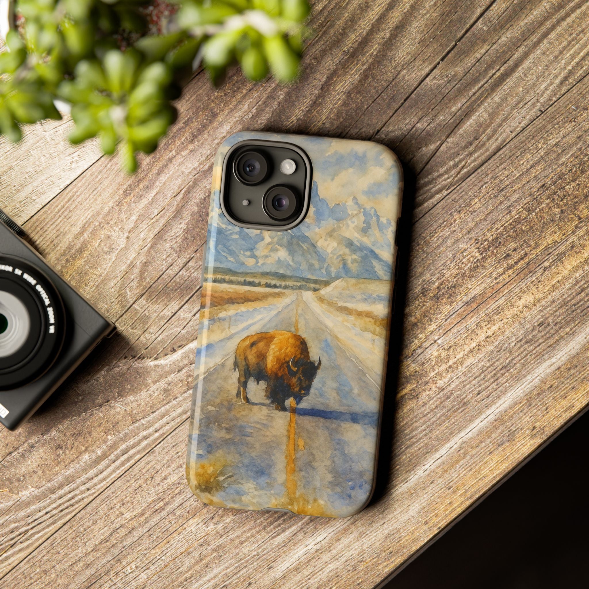 Grand Teton National Park Wild Bison Road Phone Case - Perfect Gift for Nature Lovers and Park Enthusiasts