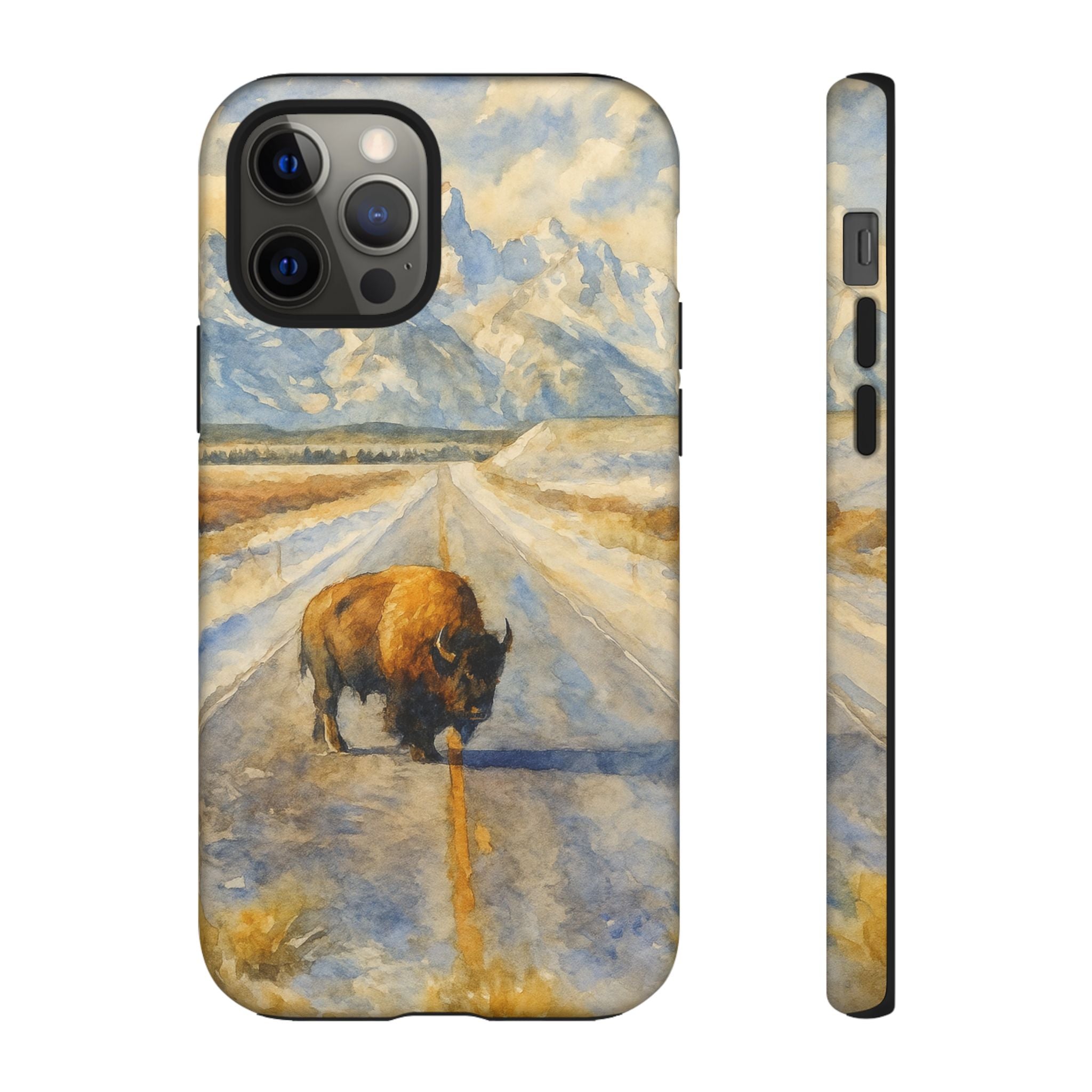 Grand Teton National Park Wild Bison Road Phone Case - Perfect Gift for Nature Lovers and Park Enthusiasts