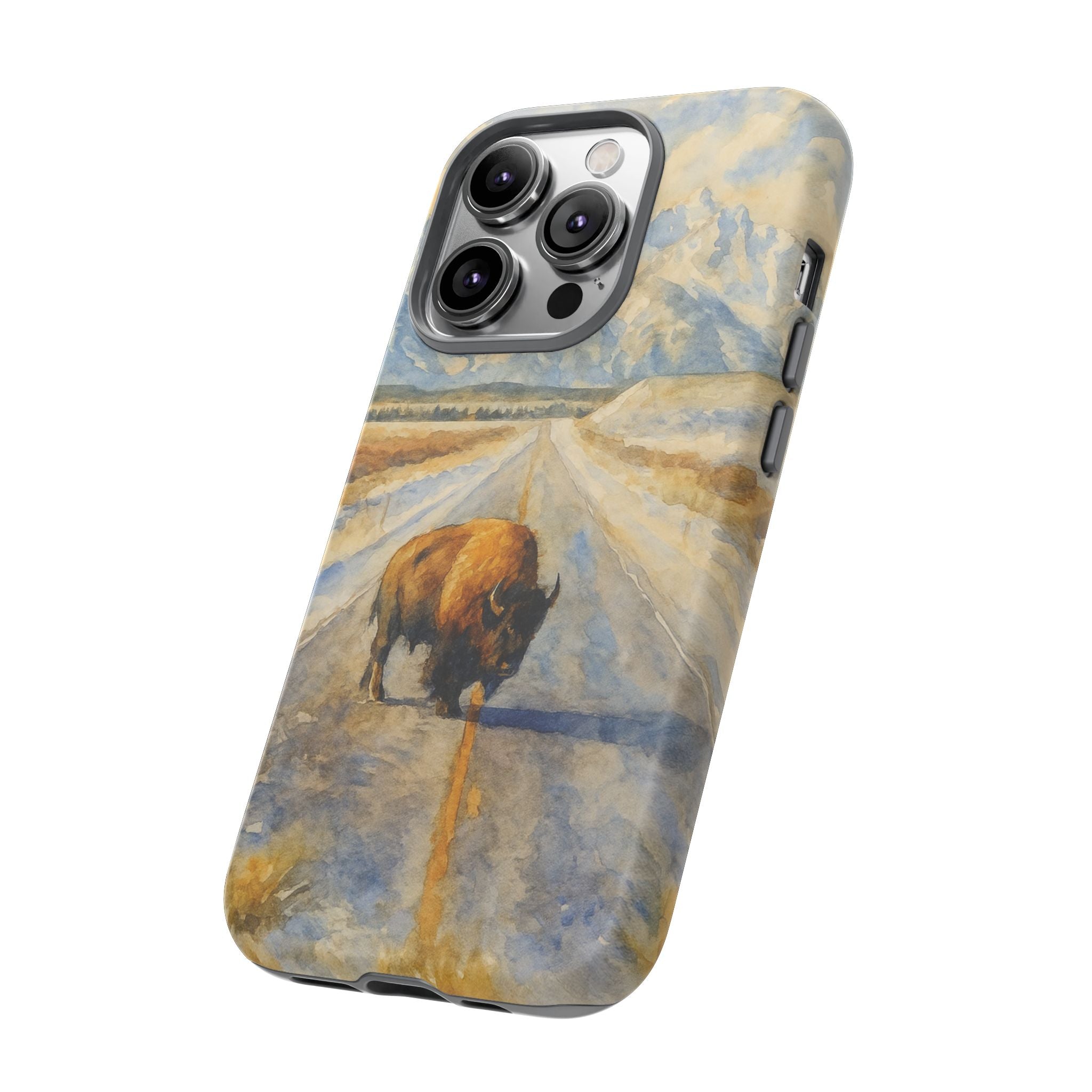 Grand Teton National Park Wild Bison Road Phone Case - Perfect Gift for Nature Lovers and Park Enthusiasts