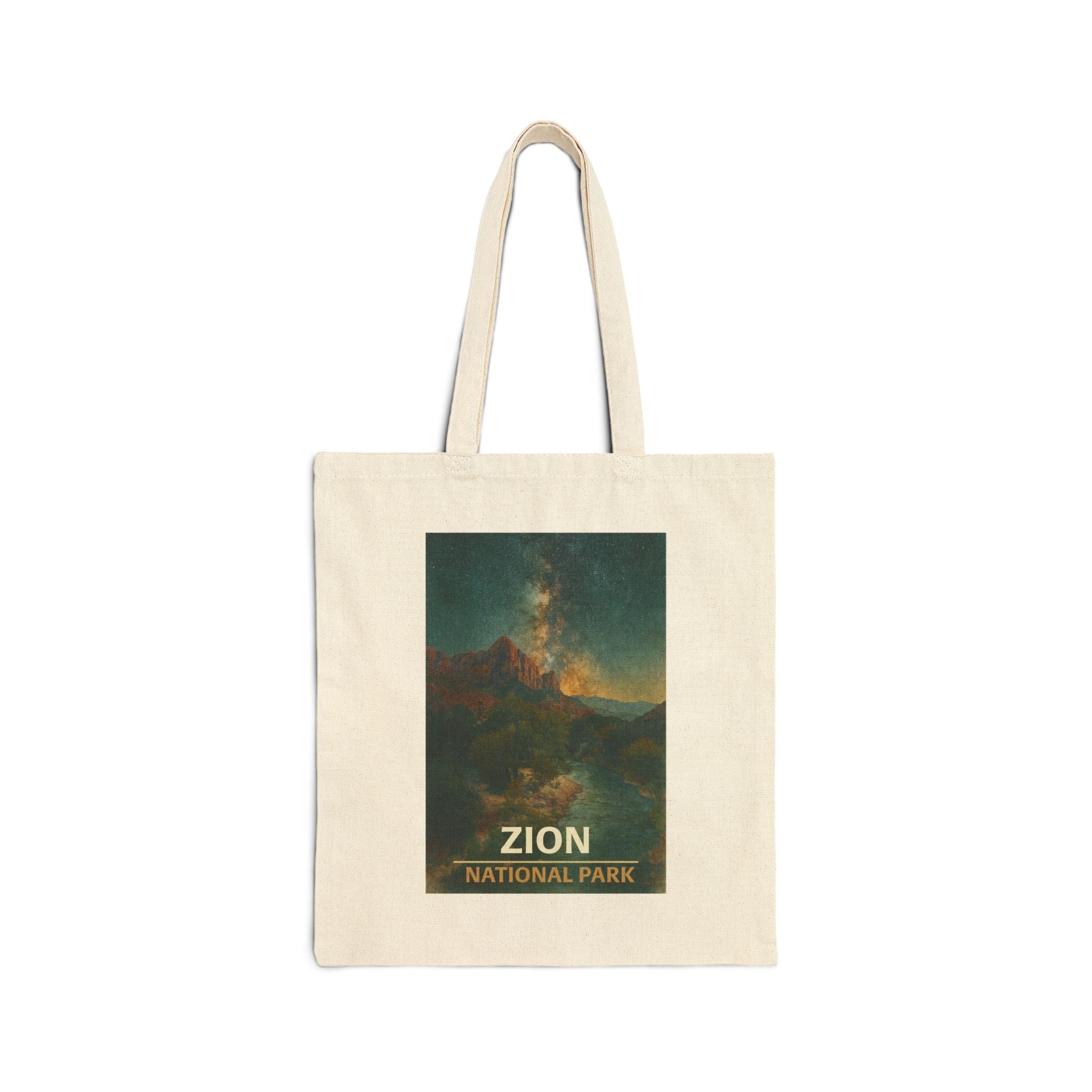 Zion National Park Galaxy with Title Tote Bag, Eco-Friendly Bag, Travel Tote, Gift for Nature Lovers, Hiking Accessory, Stylish Shopping Bag