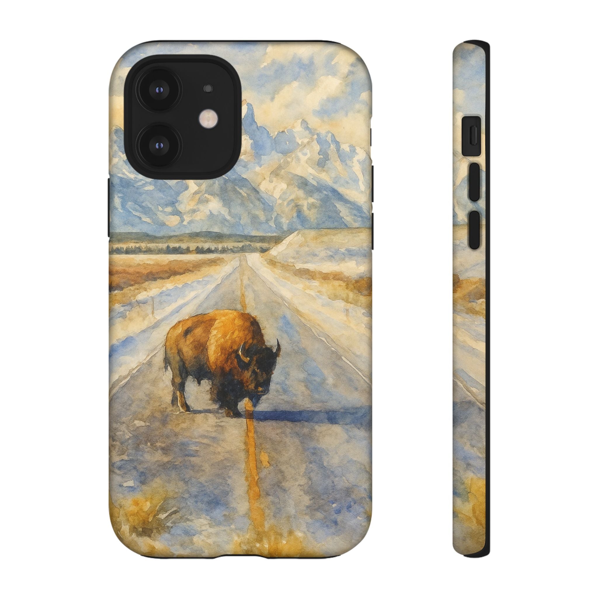 Grand Teton National Park Wild Bison Road Phone Case - Perfect Gift for Nature Lovers and Park Enthusiasts