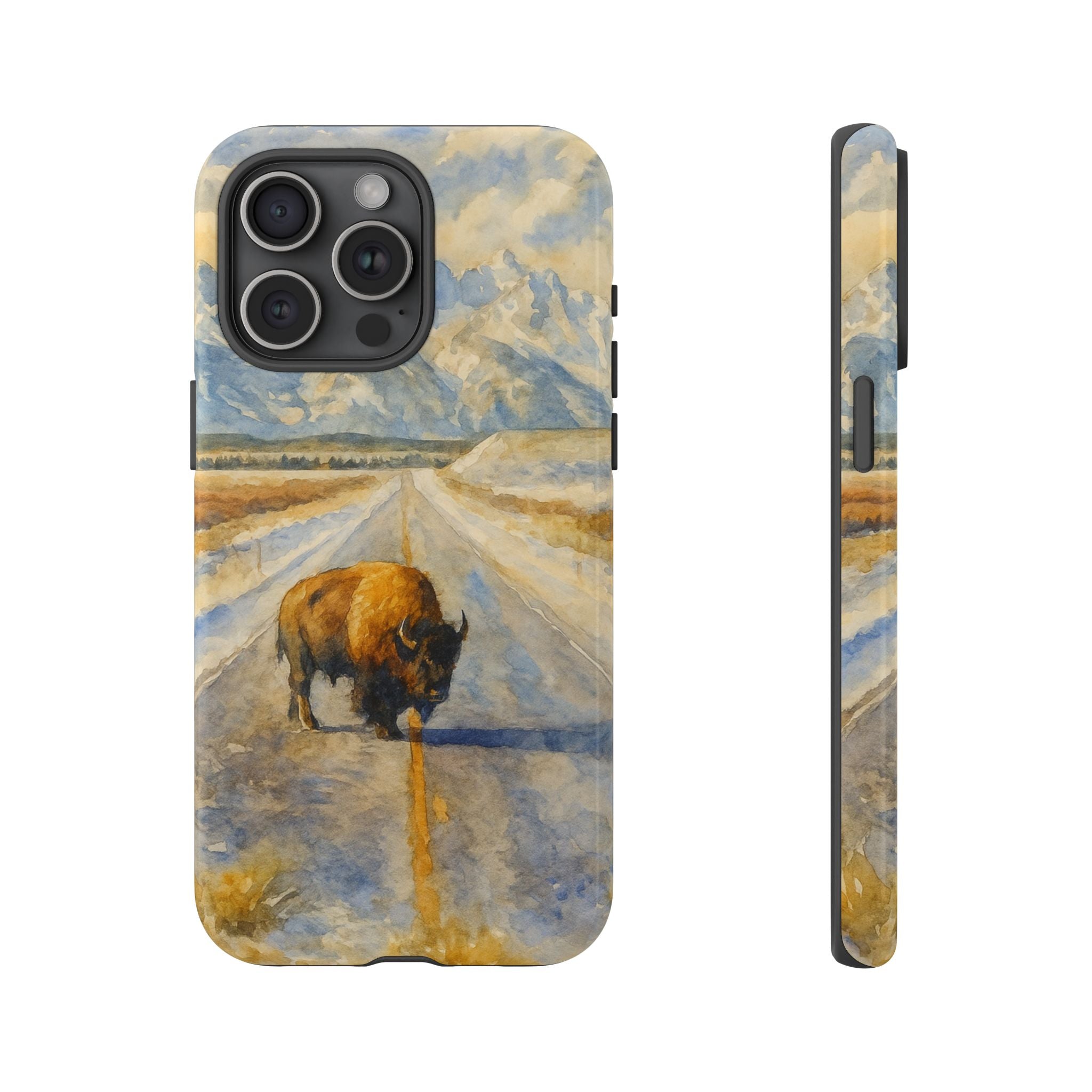 Grand Teton National Park Wild Bison Road Phone Case - Perfect Gift for Nature Lovers and Park Enthusiasts