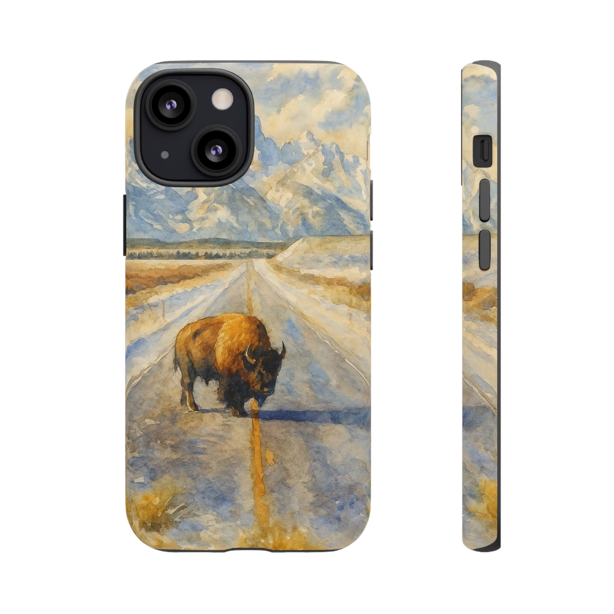 Grand Teton National Park Wild Bison Road Phone Case - Perfect Gift for Nature Lovers and Park Enthusiasts