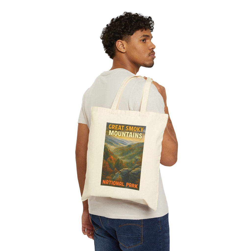 Great Smoky Mountains Fall Trees with Fall Lettering Tote Bag, Eco-Friendly Bag, National Park Gift, Hiking Tote, Travel Companion