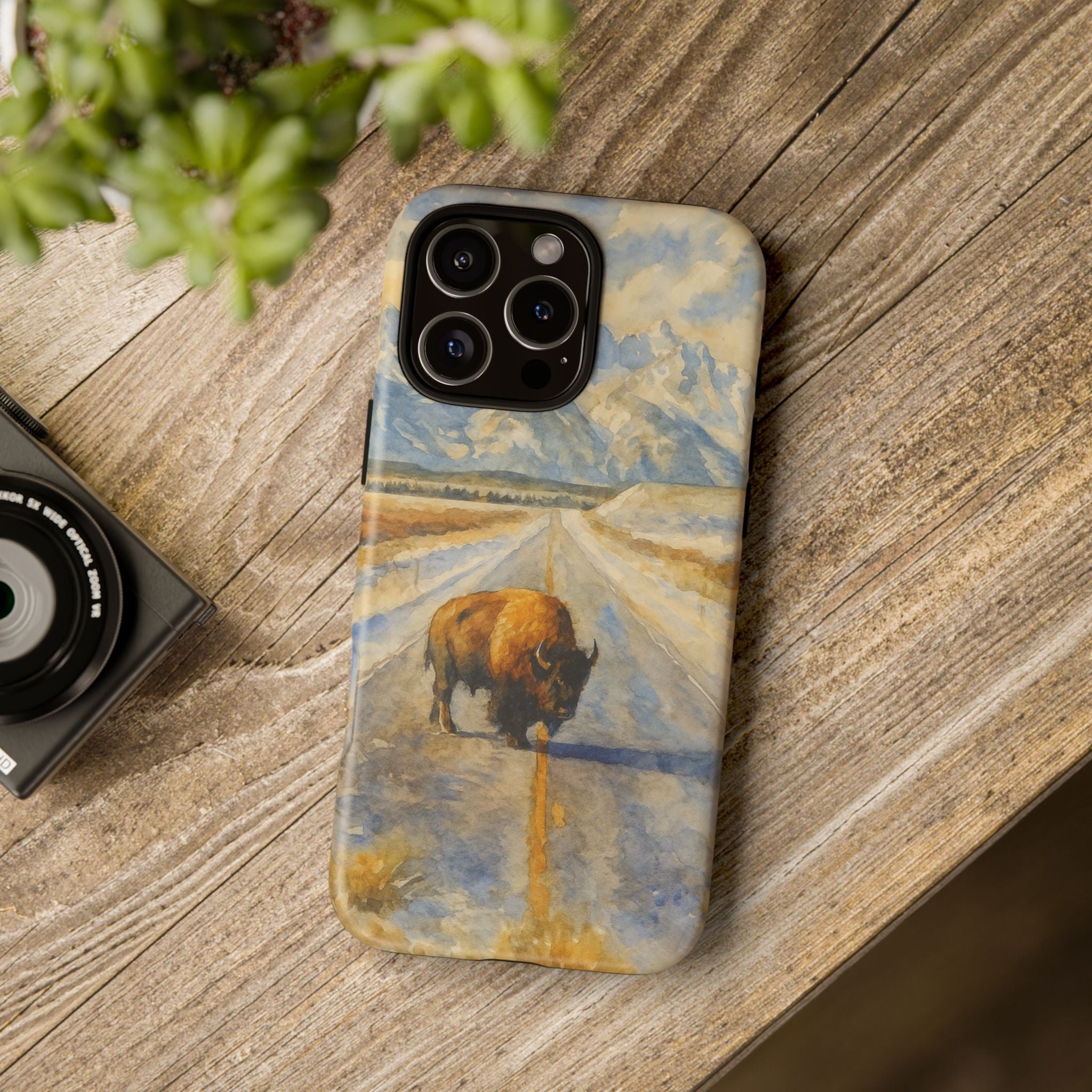 Grand Teton National Park Wild Bison Road Phone Case - Perfect Gift for Nature Lovers and Park Enthusiasts