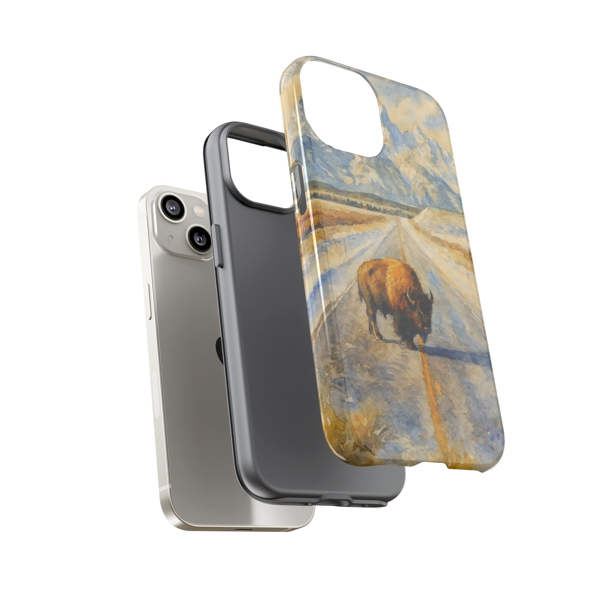 Grand Teton National Park Wild Bison Road Phone Case - Perfect Gift for Nature Lovers and Park Enthusiasts