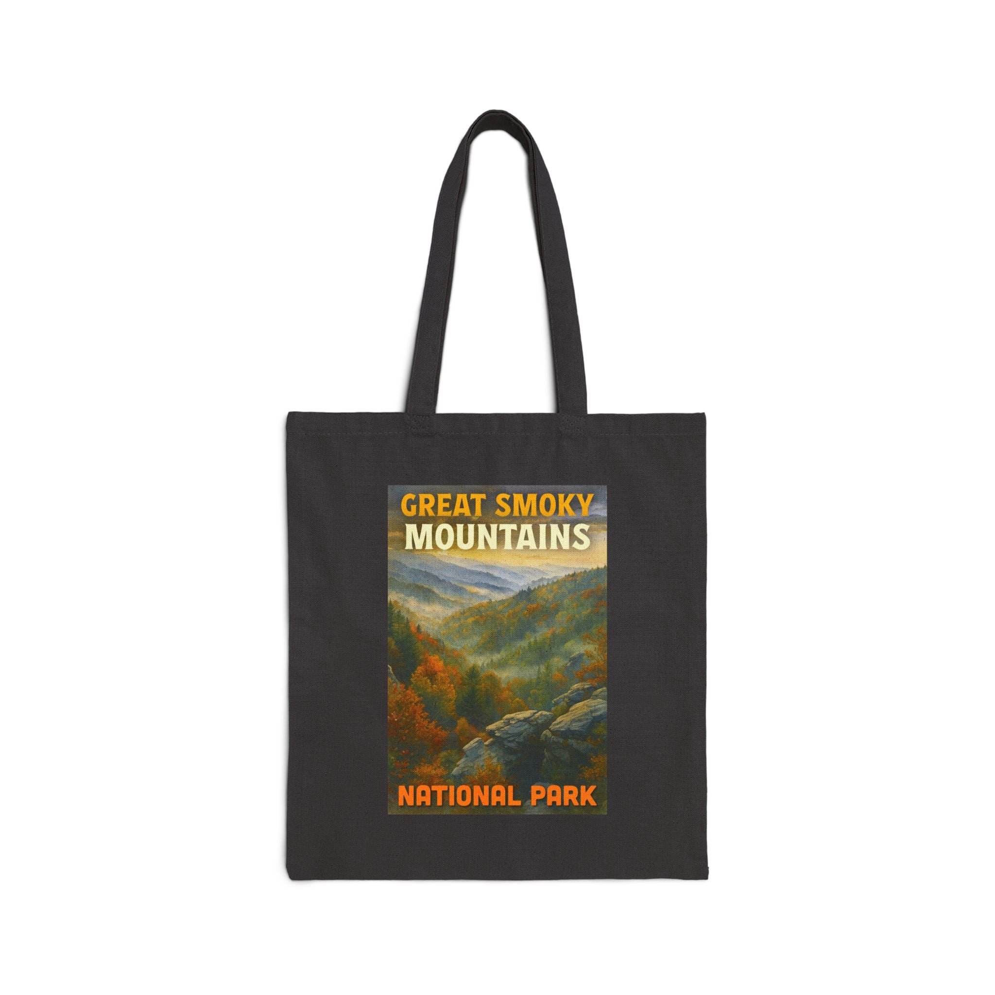 Great Smoky Mountains Fall Trees with Fall Lettering Tote Bag, Eco-Friendly Bag, National Park Gift, Hiking Tote, Travel Companion